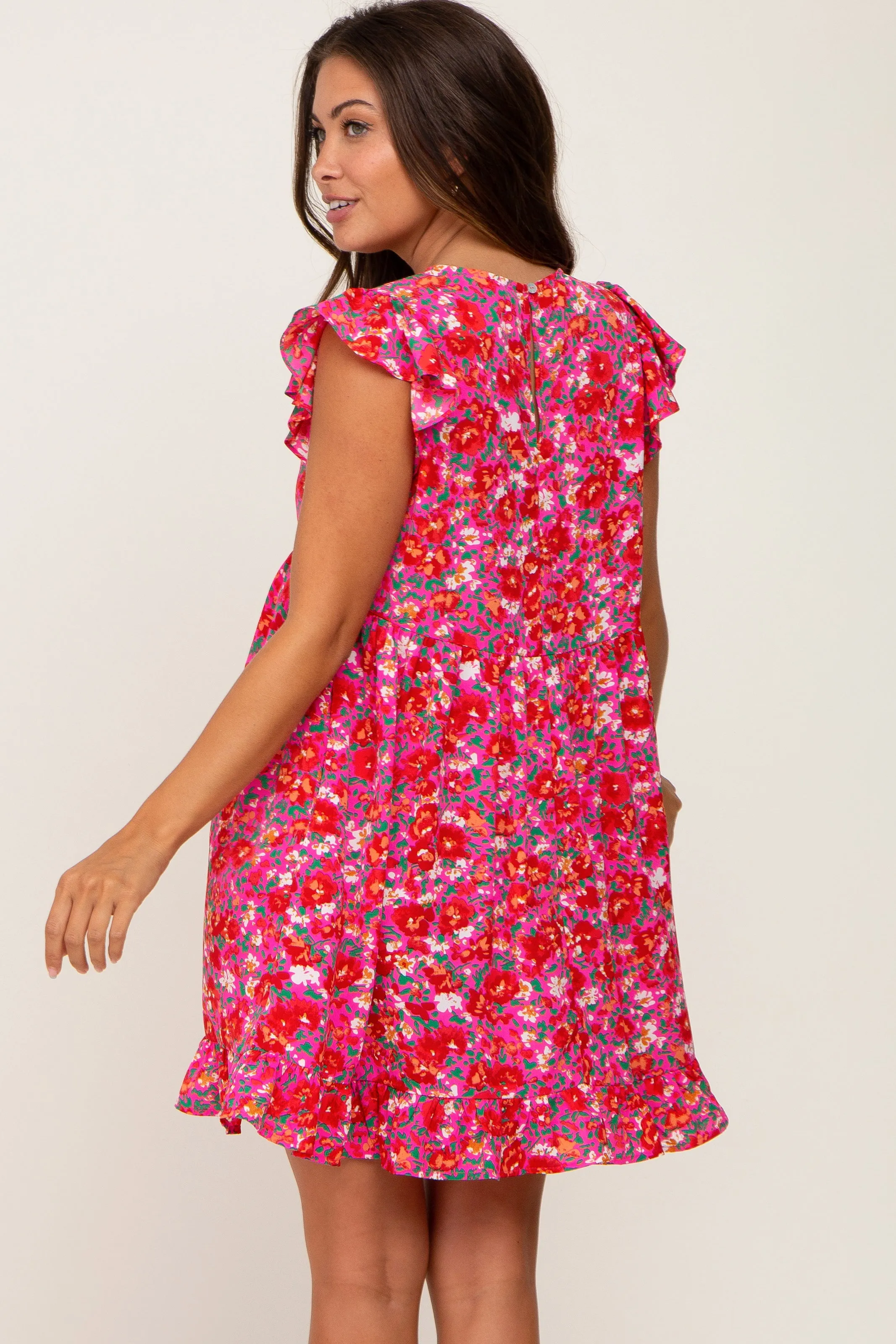 Fuchsia Floral Ruffle Accent Maternity Dress sold by Pinkblush product image thumbnail 3
