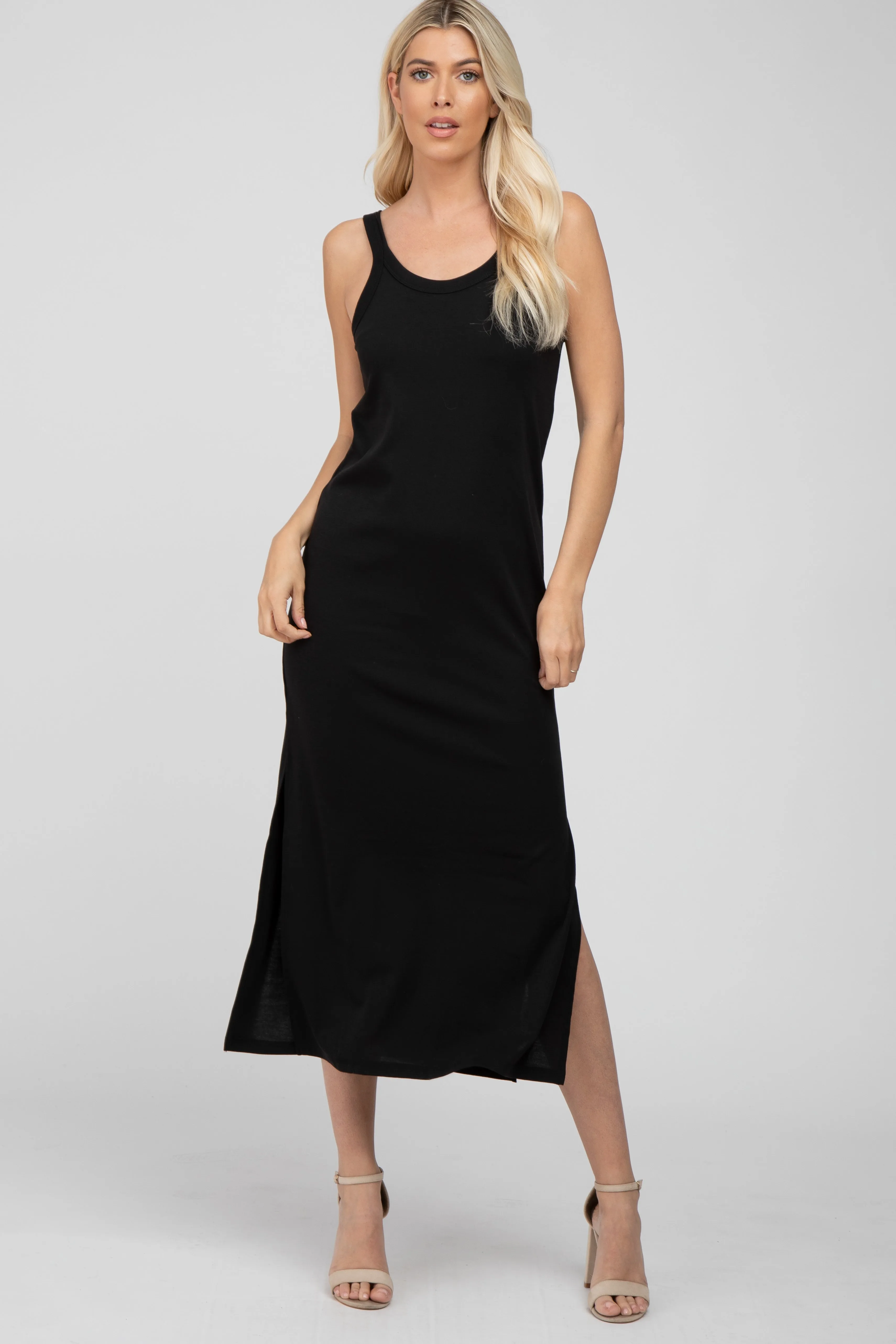 Black Sleeveless Side Slit Maternity Maxi Dress sold by Pinkblush product image thumbnail 4