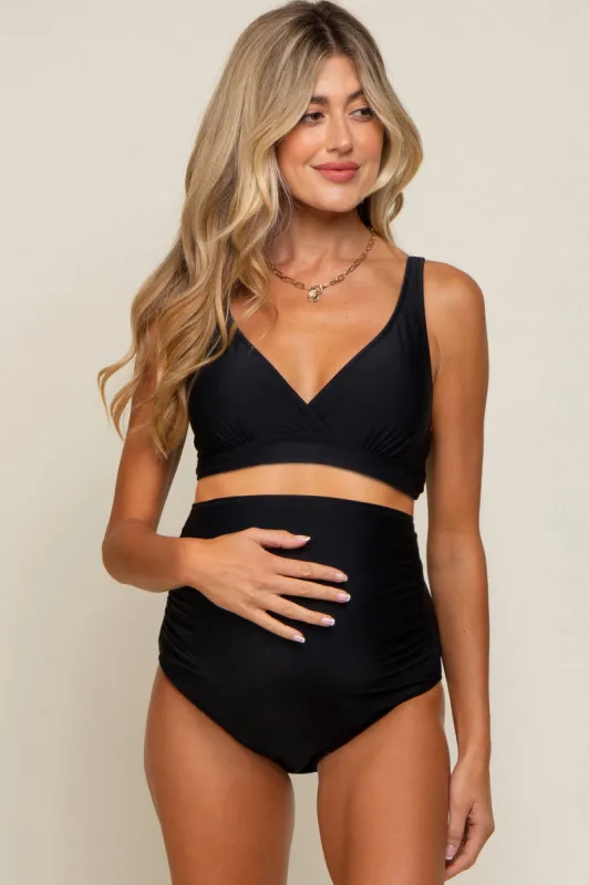 Black High Waist Maternity Bikini Set sold by Pinkblush