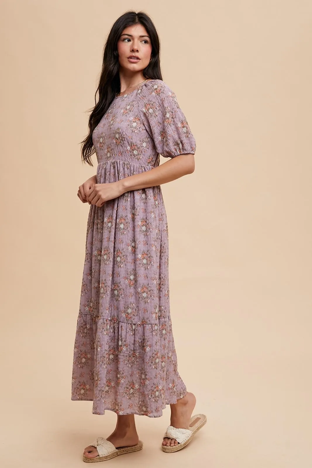 Lavender Floral Textured Tied Open Back Maxi Dress sold by Pinkblush product image thumbnail 3