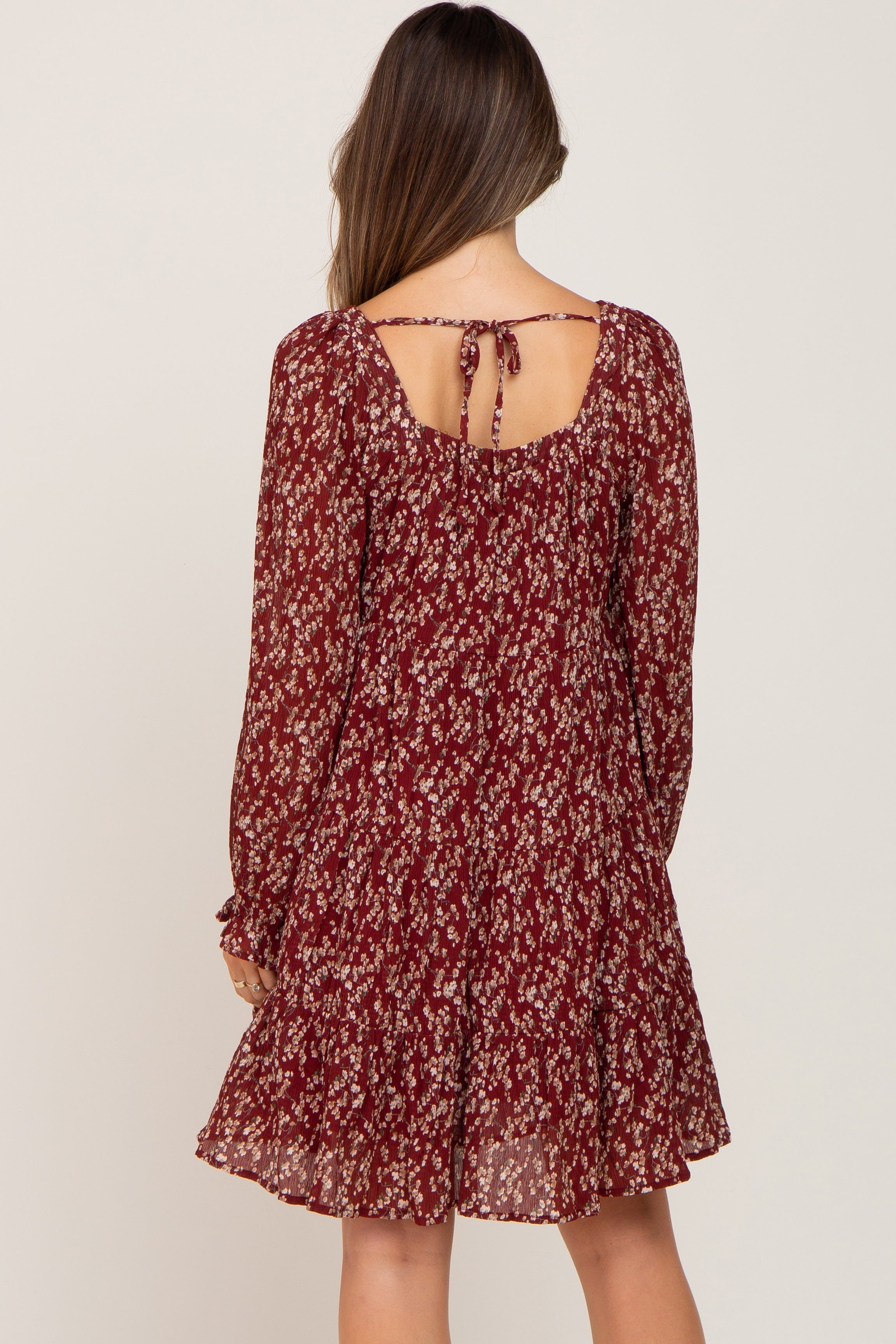 Burgundy Floral Pleated Tiered Maternity Dress sold by Pinkblush product image thumbnail 3