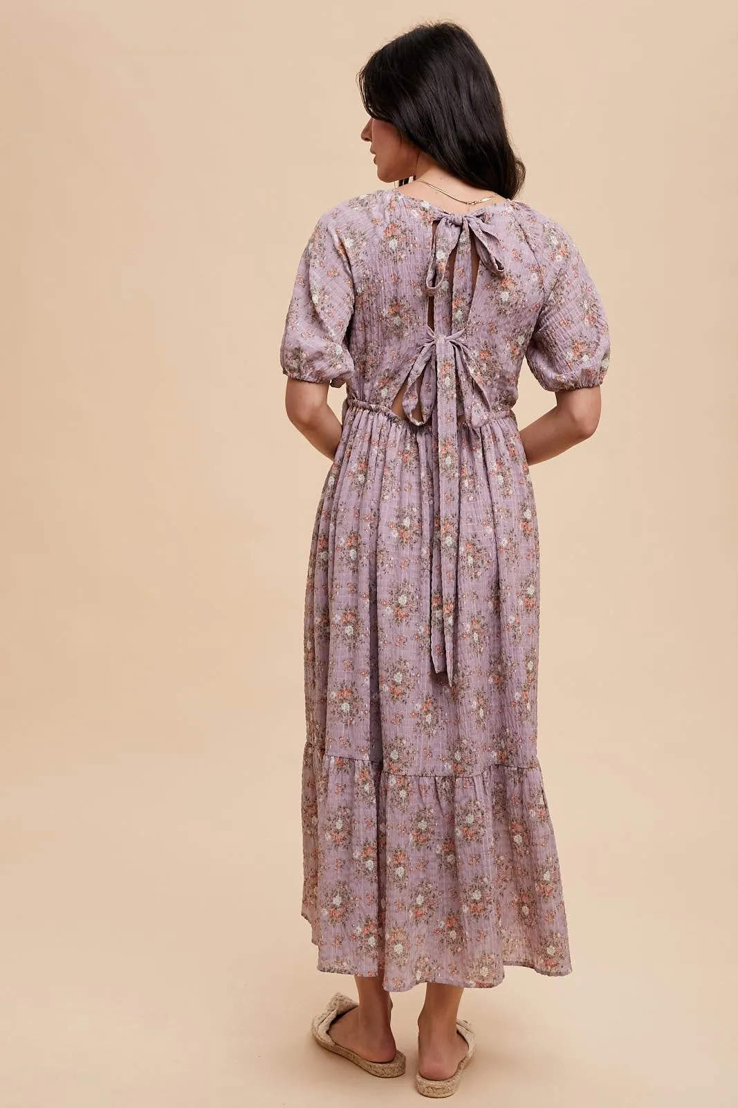 Lavender Floral Textured Tied Open Back Maxi Dress sold by Pinkblush product image thumbnail 4
