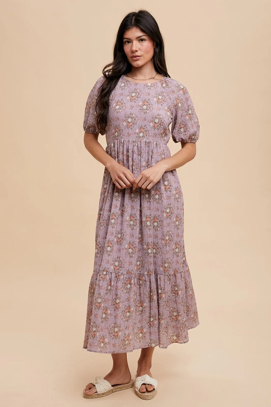 Lavender Floral Textured Tied Open Back Maxi Dress sold by Pinkblush