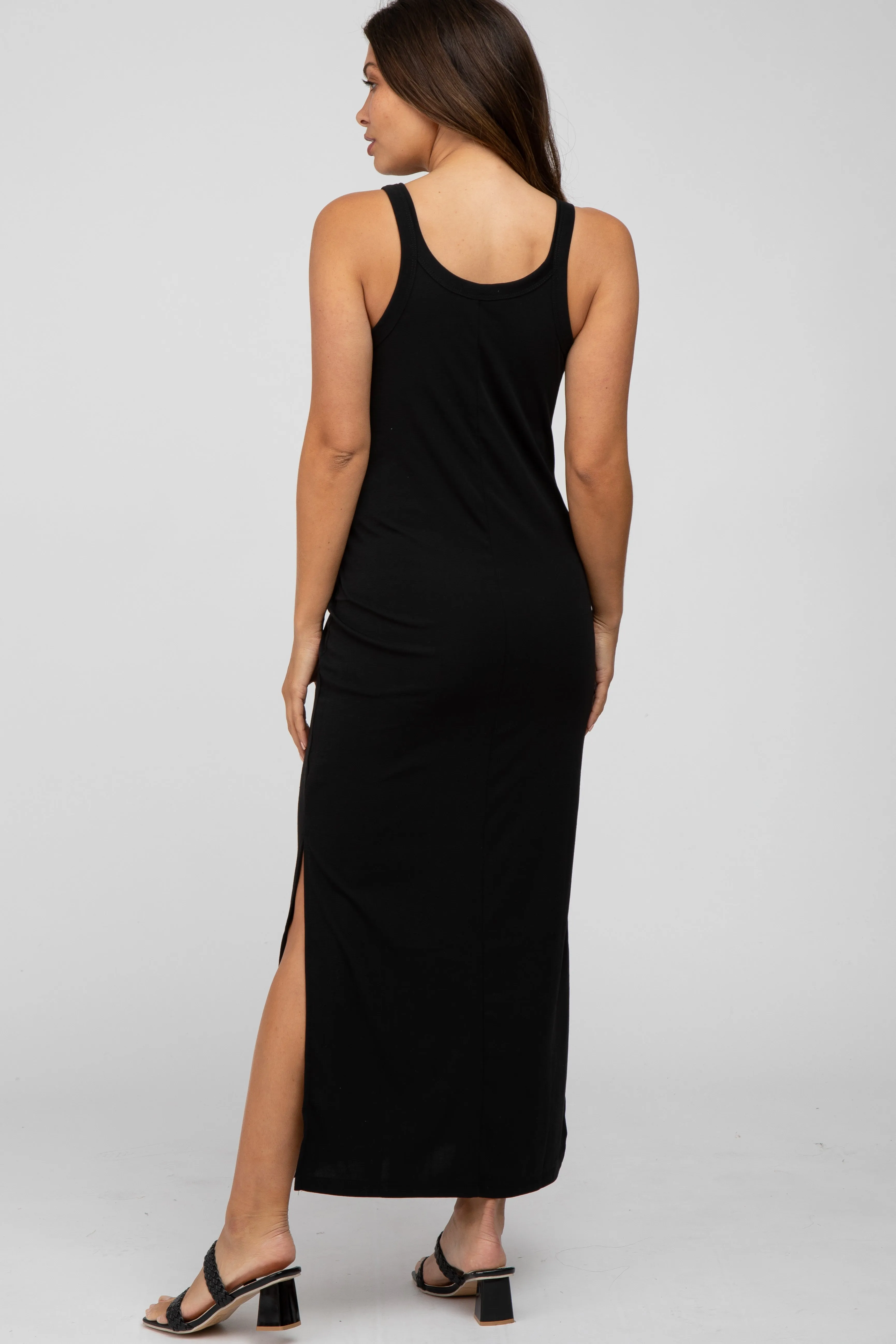 Black Sleeveless Side Slit Maternity Maxi Dress sold by Pinkblush product image thumbnail 3