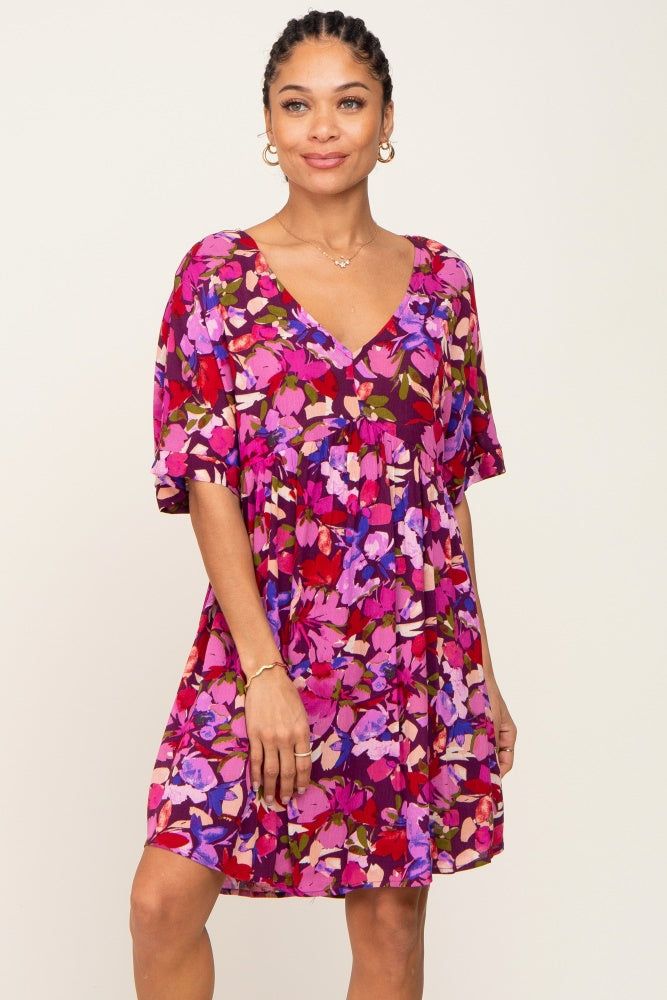 Magenta Floral V-Neck Maternity Dress sold by Pinkblush product image thumbnail 5