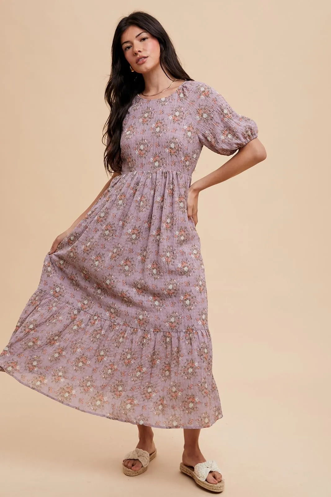 Lavender Floral Textured Tied Open Back Maxi Dress sold by Pinkblush product image thumbnail 2