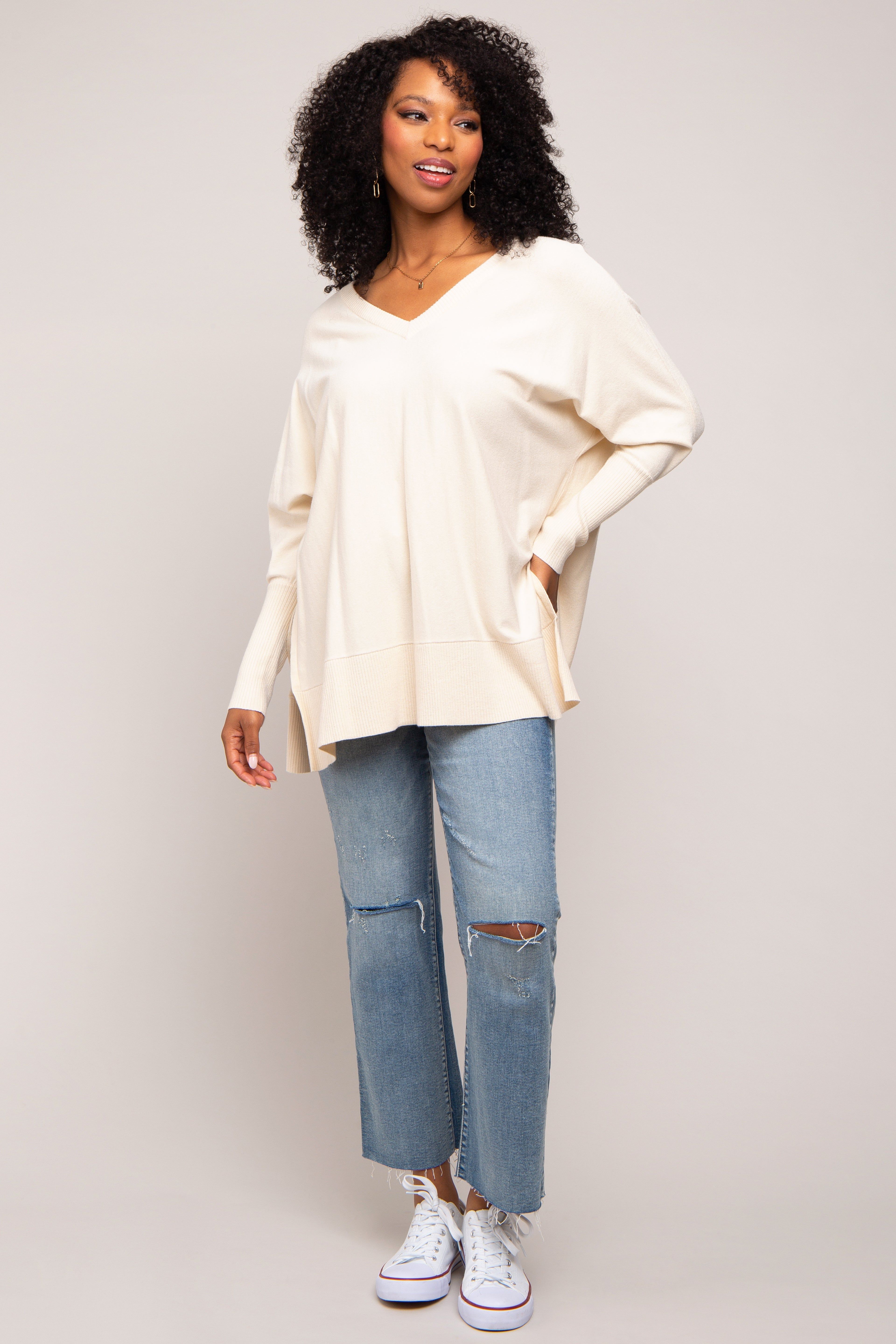 Cream Knit Long Dolman Sleeve Maternity Top sold by Pinkblush product image thumbnail 5