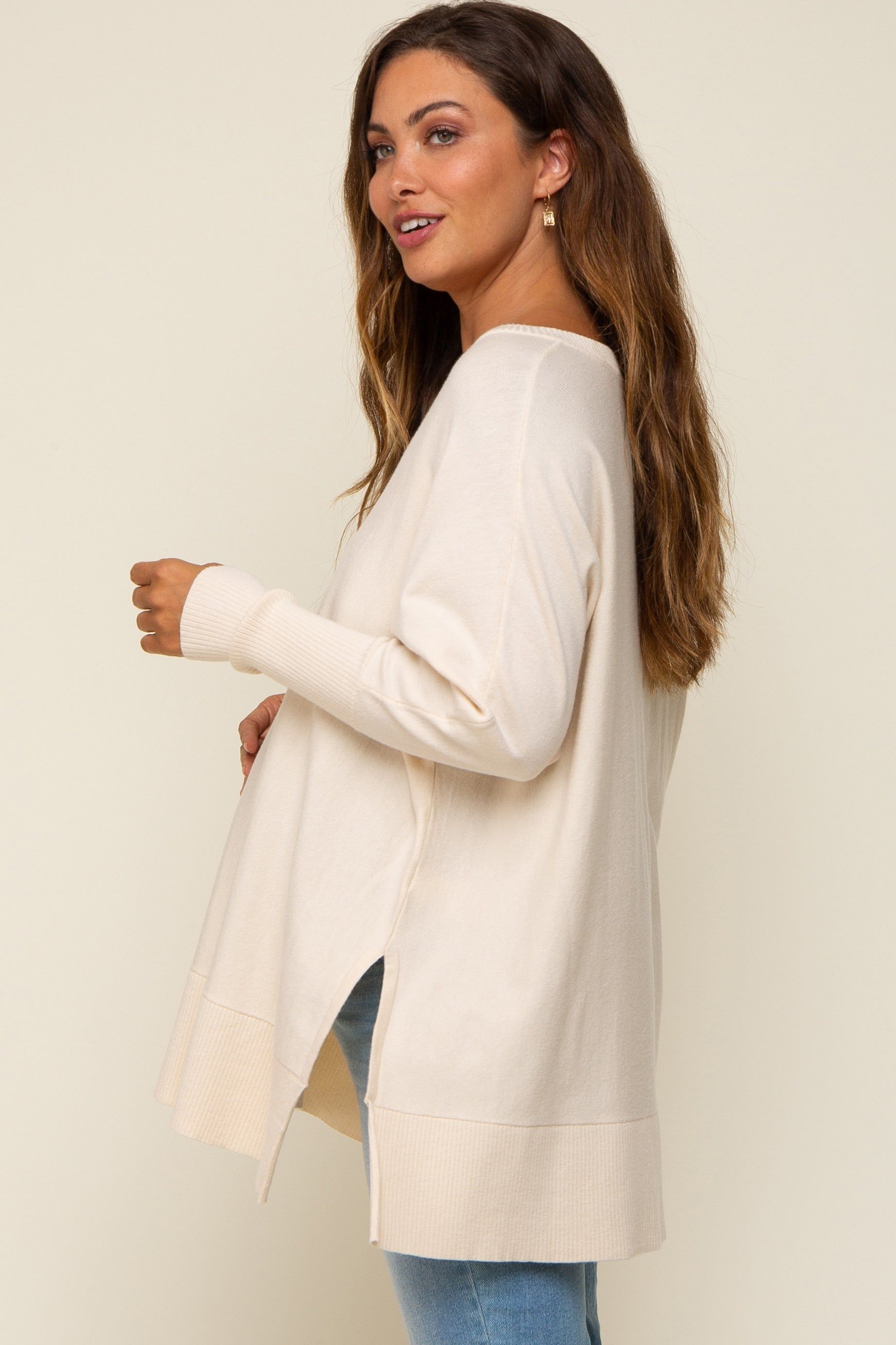 Cream Knit Long Dolman Sleeve Maternity Top sold by Pinkblush product image thumbnail 2