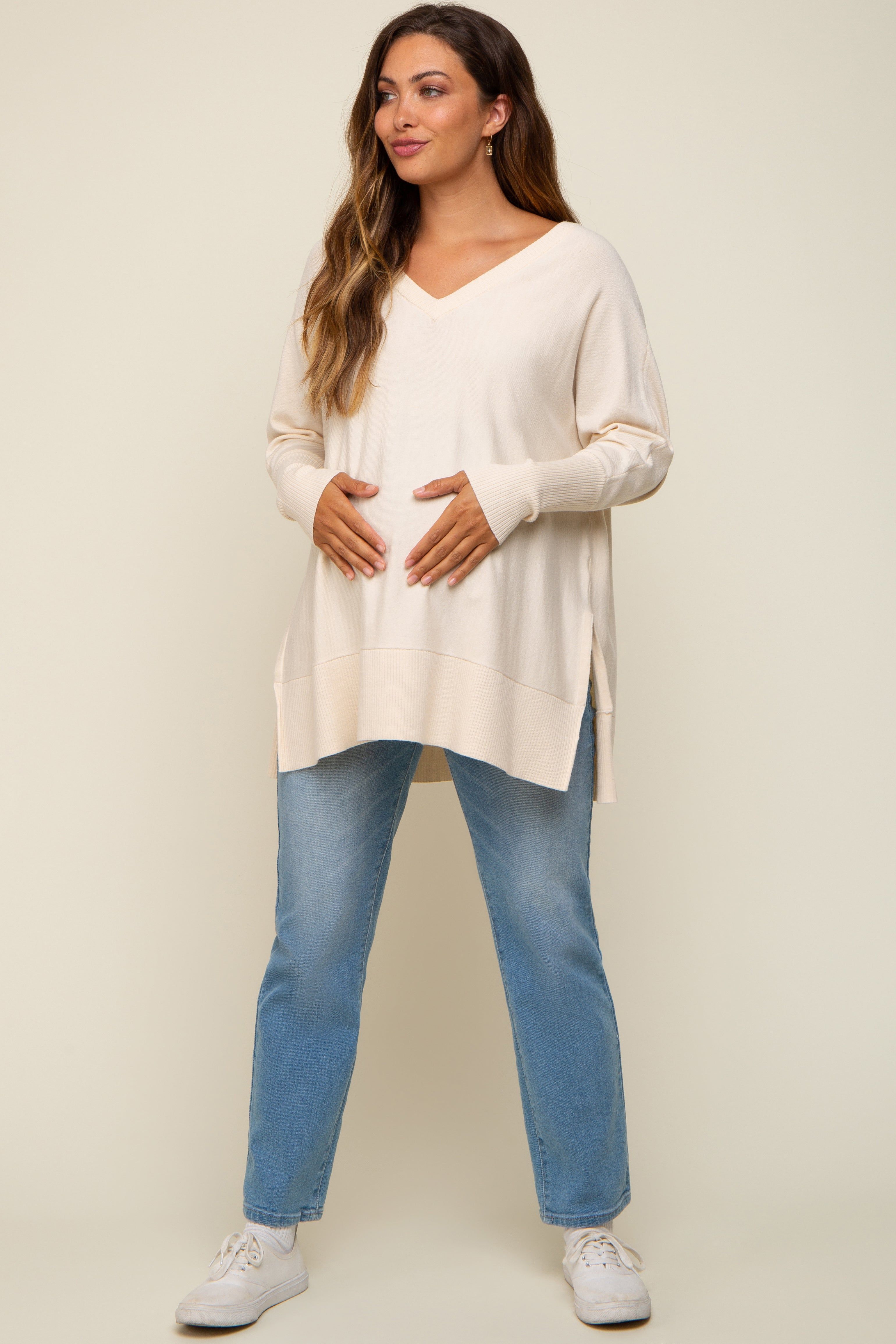 Cream Knit Long Dolman Sleeve Maternity Top sold by Pinkblush product image thumbnail 4