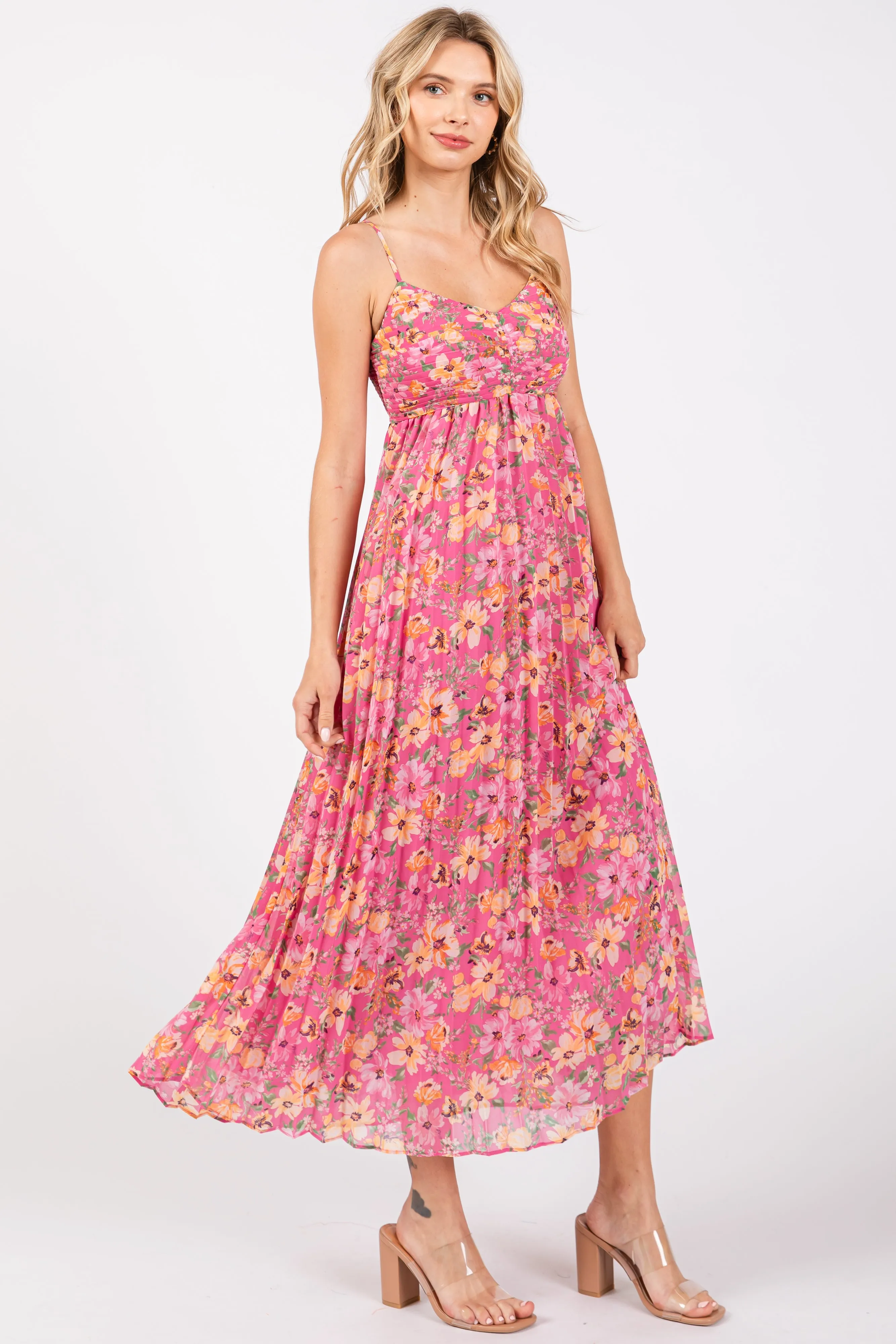 Pink Floral Pleated Maxi Dress sold by Pinkblush product image thumbnail 2
