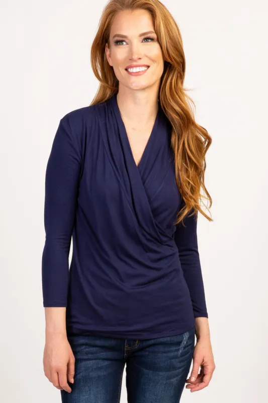 Navy Blue Long Sleeve Wrap Nursing Top sold by Pinkblush