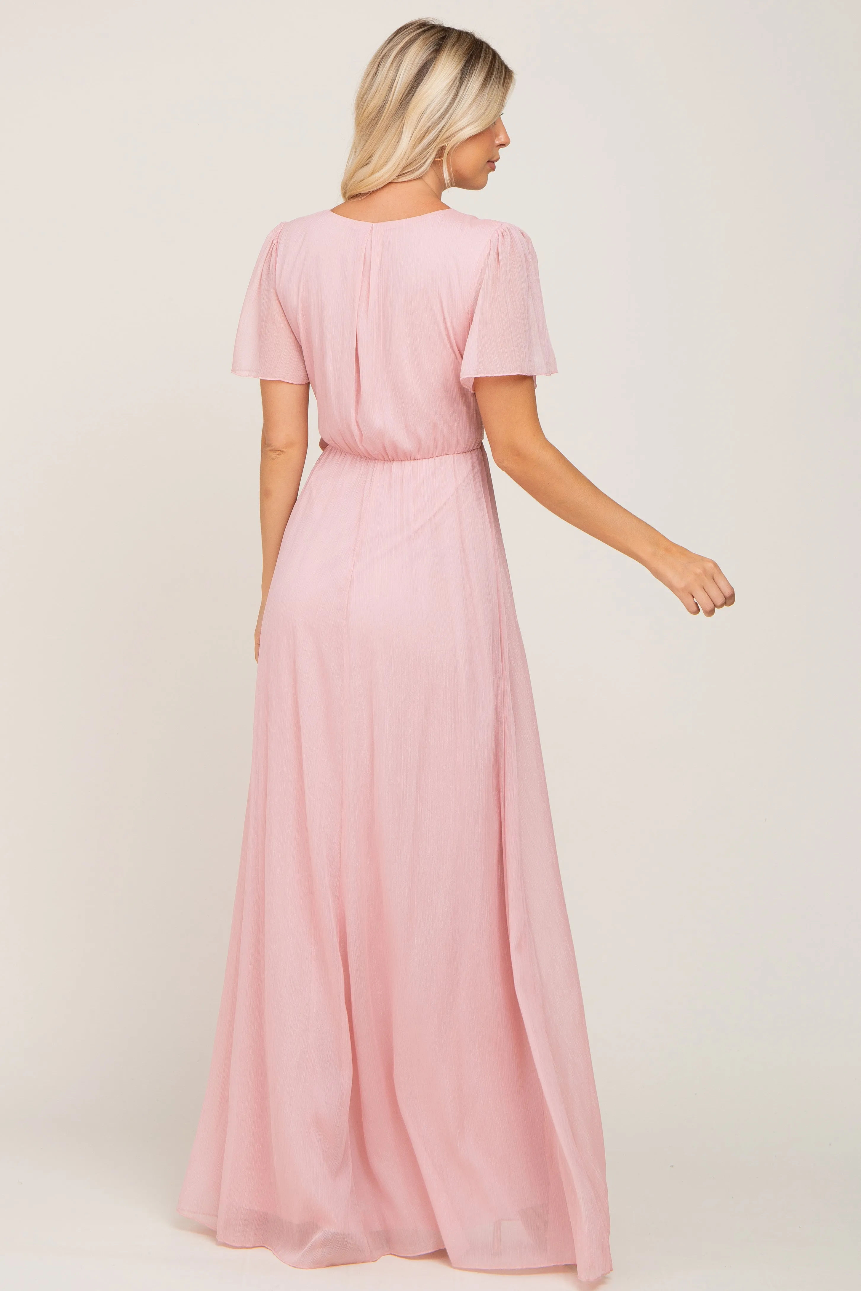 Light Pink Metallic Shimmer Chiffon Maxi Dress sold by Pinkblush product image thumbnail 3
