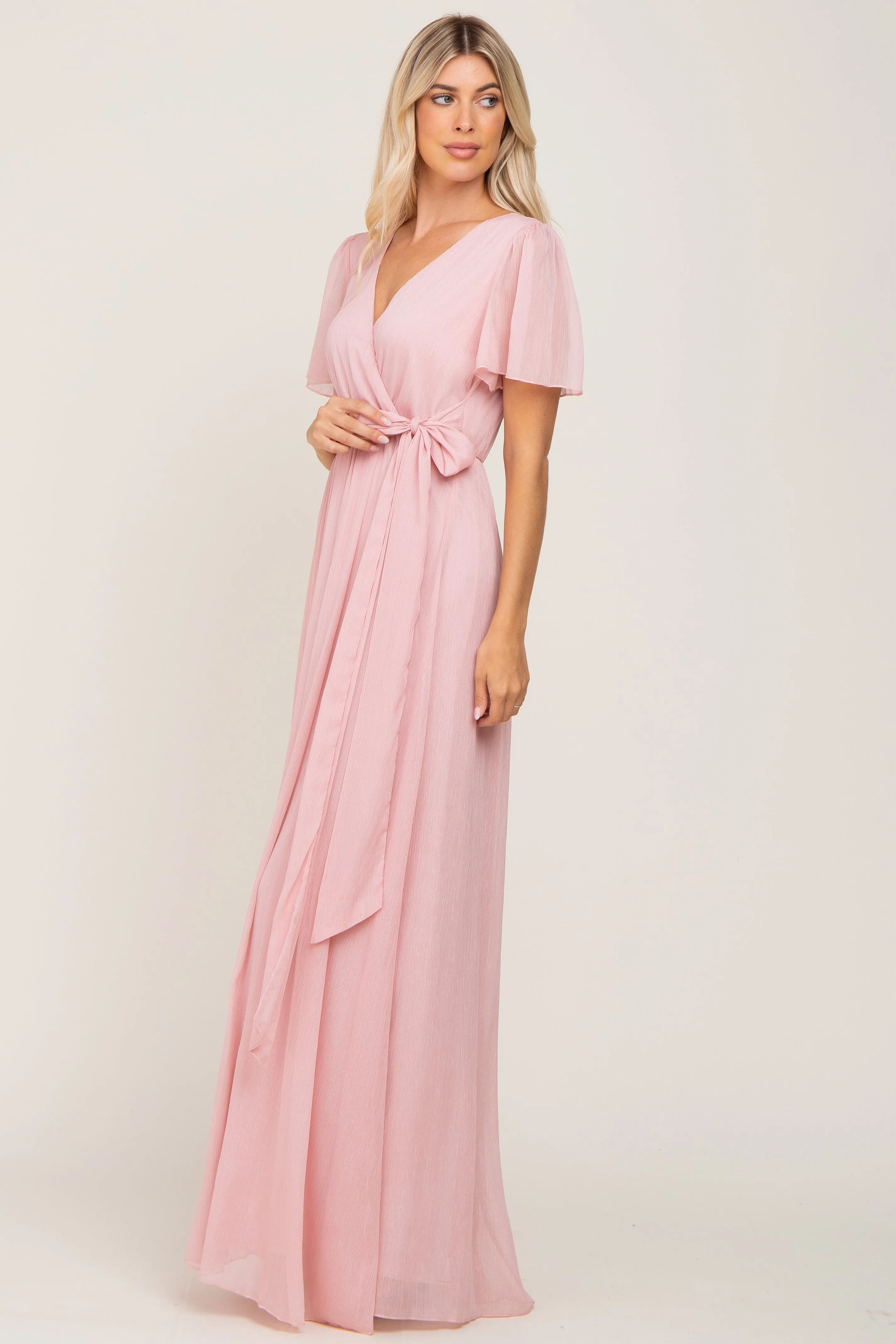 Light Pink Metallic Shimmer Chiffon Maxi Dress sold by Pinkblush product image thumbnail 2