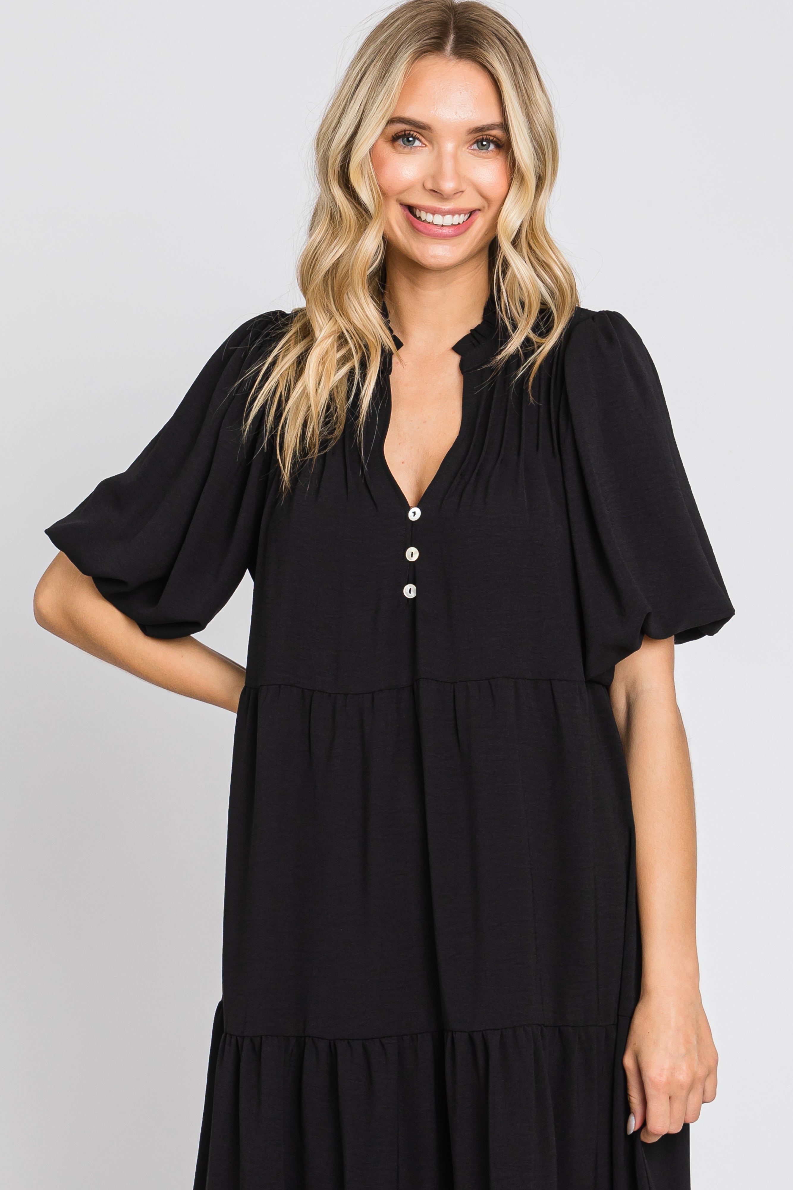 Black Bubble Sleeve Tiered Midi Dress sold by Pinkblush product image thumbnail 5