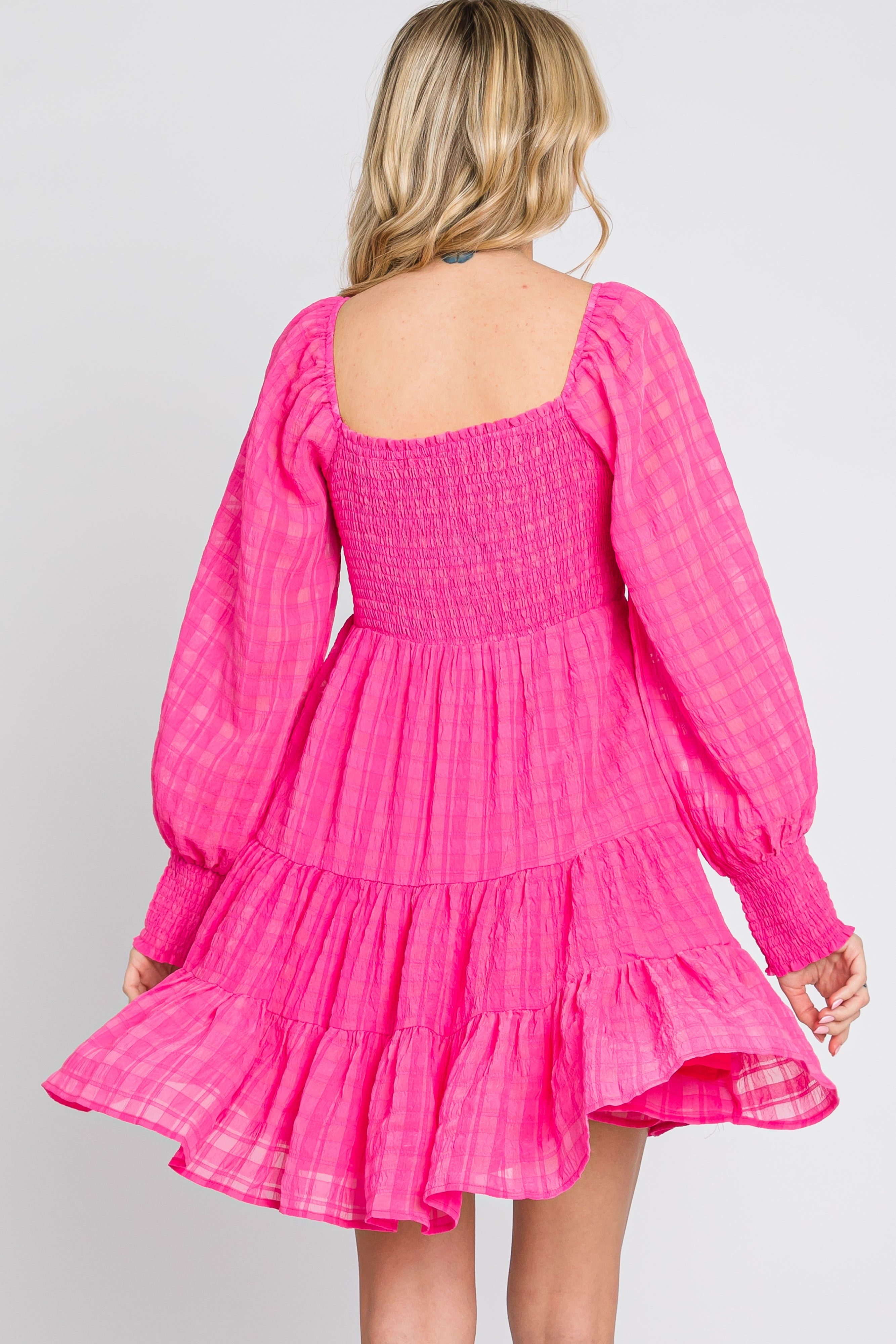 Fuchsia Gingham Textured Tiered Dress sold by Pinkblush product image thumbnail 5