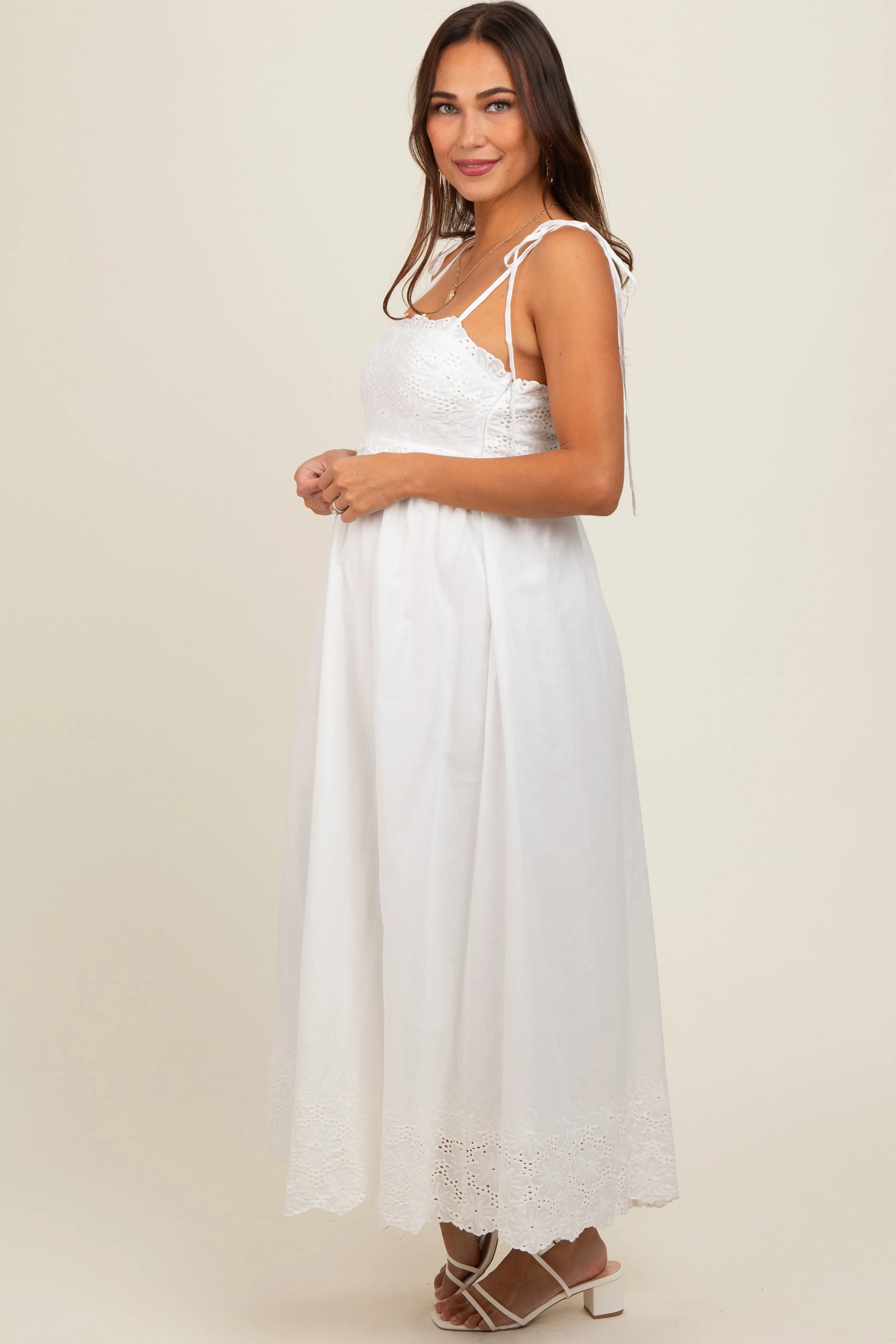Ivory Eyelet Floral Shoulder Tie Maternity Dress sold by Pinkblush product image thumbnail 3