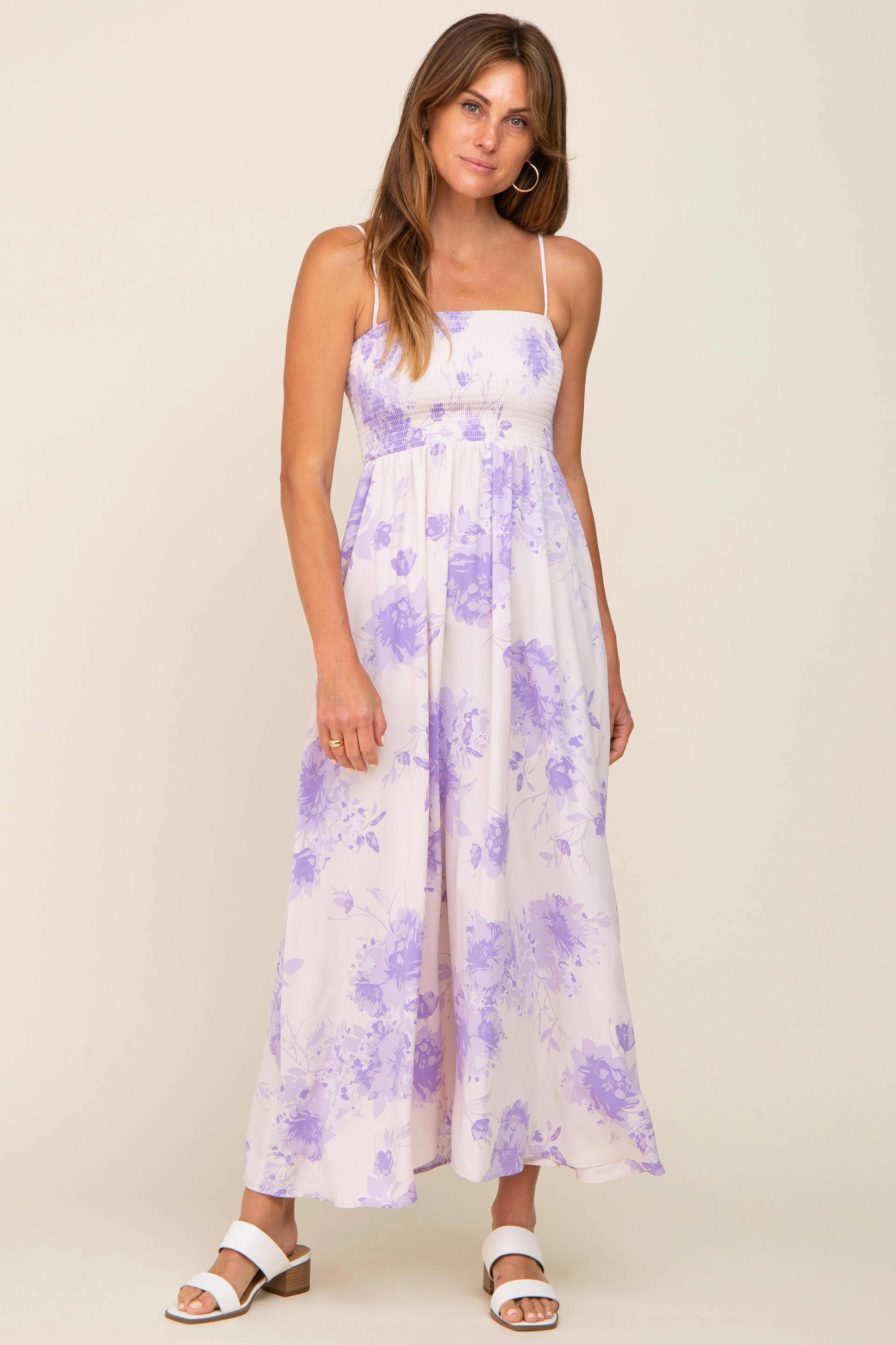 Lavender Floral Sleeveless Smocked Maxi Dress sold by Pinkblush product image thumbnail 4