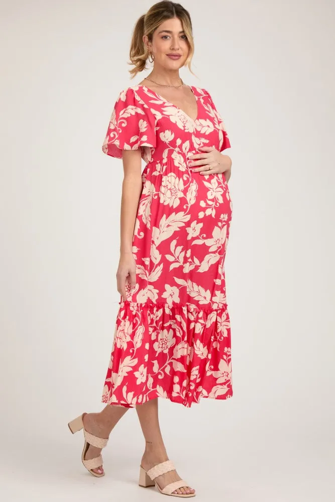 Red Tropical Print Ruffle Maternity Midi Dress sold by Pinkblush product image thumbnail 3