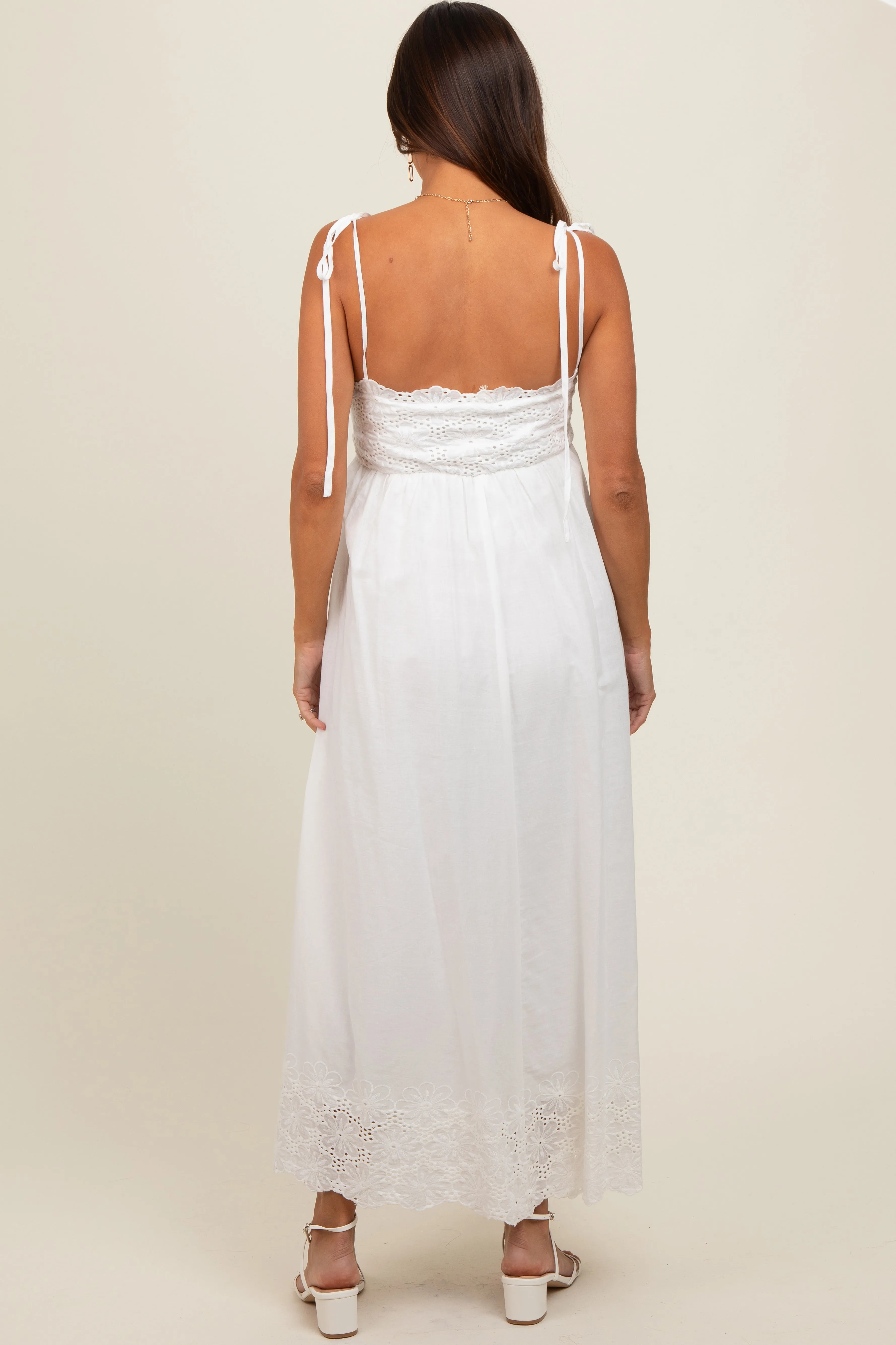 Ivory Eyelet Floral Shoulder Tie Maternity Dress sold by Pinkblush product image thumbnail 4