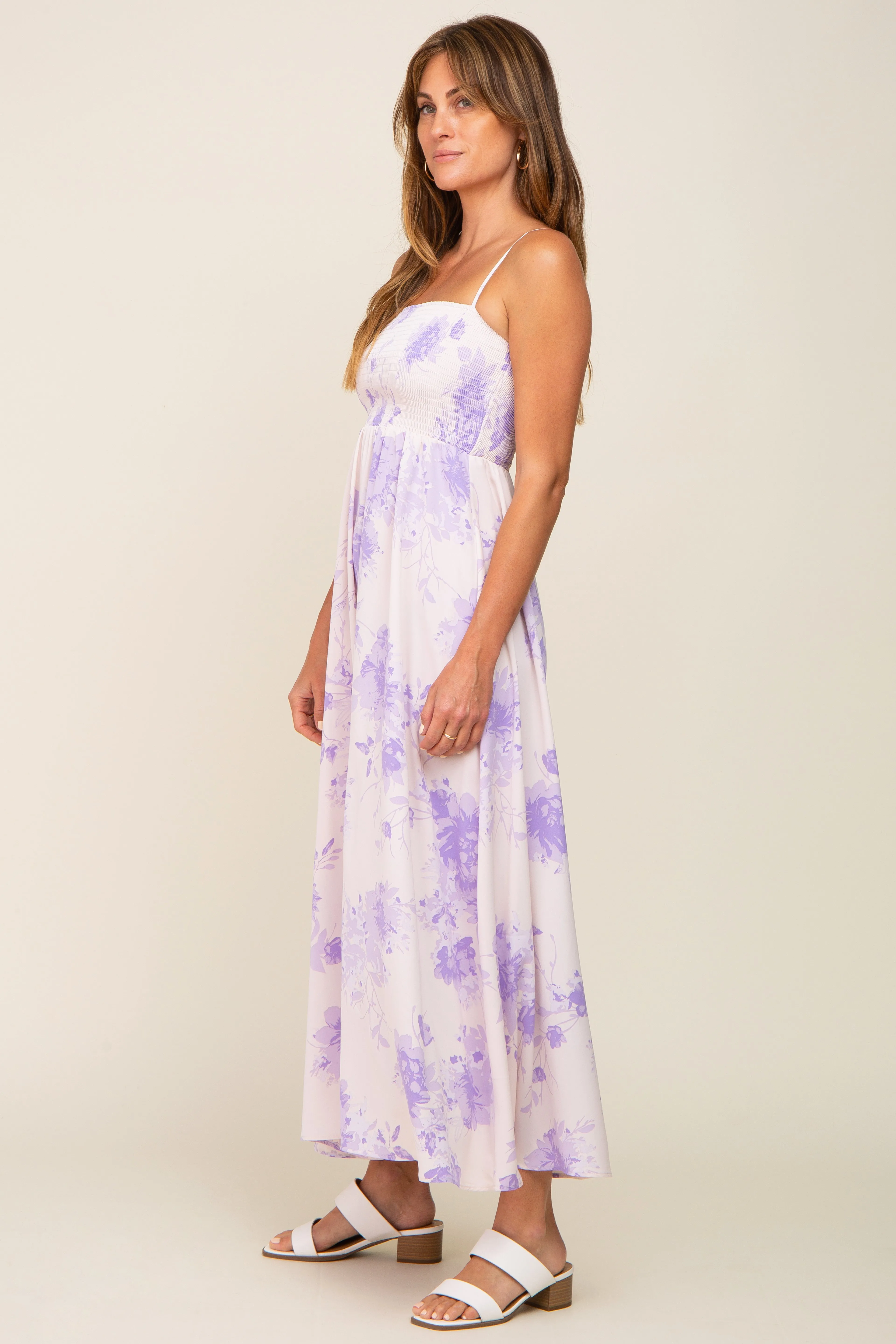 Lavender Floral Sleeveless Smocked Maxi Dress sold by Pinkblush product image thumbnail 2