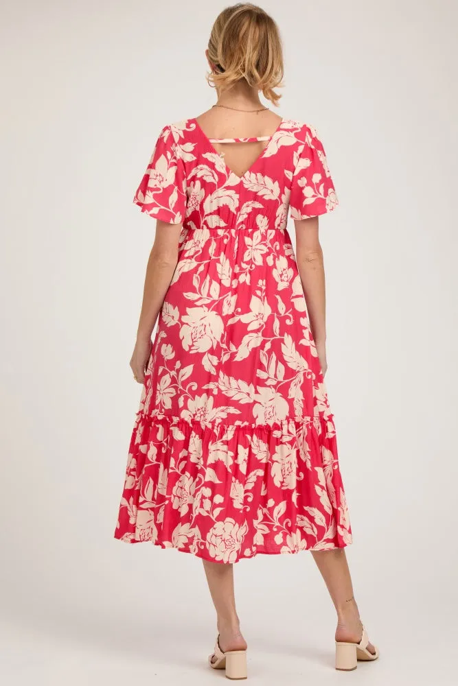 Red Tropical Print Ruffle Maternity Midi Dress sold by Pinkblush product image thumbnail 4