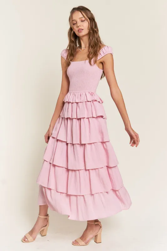 Pink Tiered Ruffle Maxi Dress sold by Pinkblush