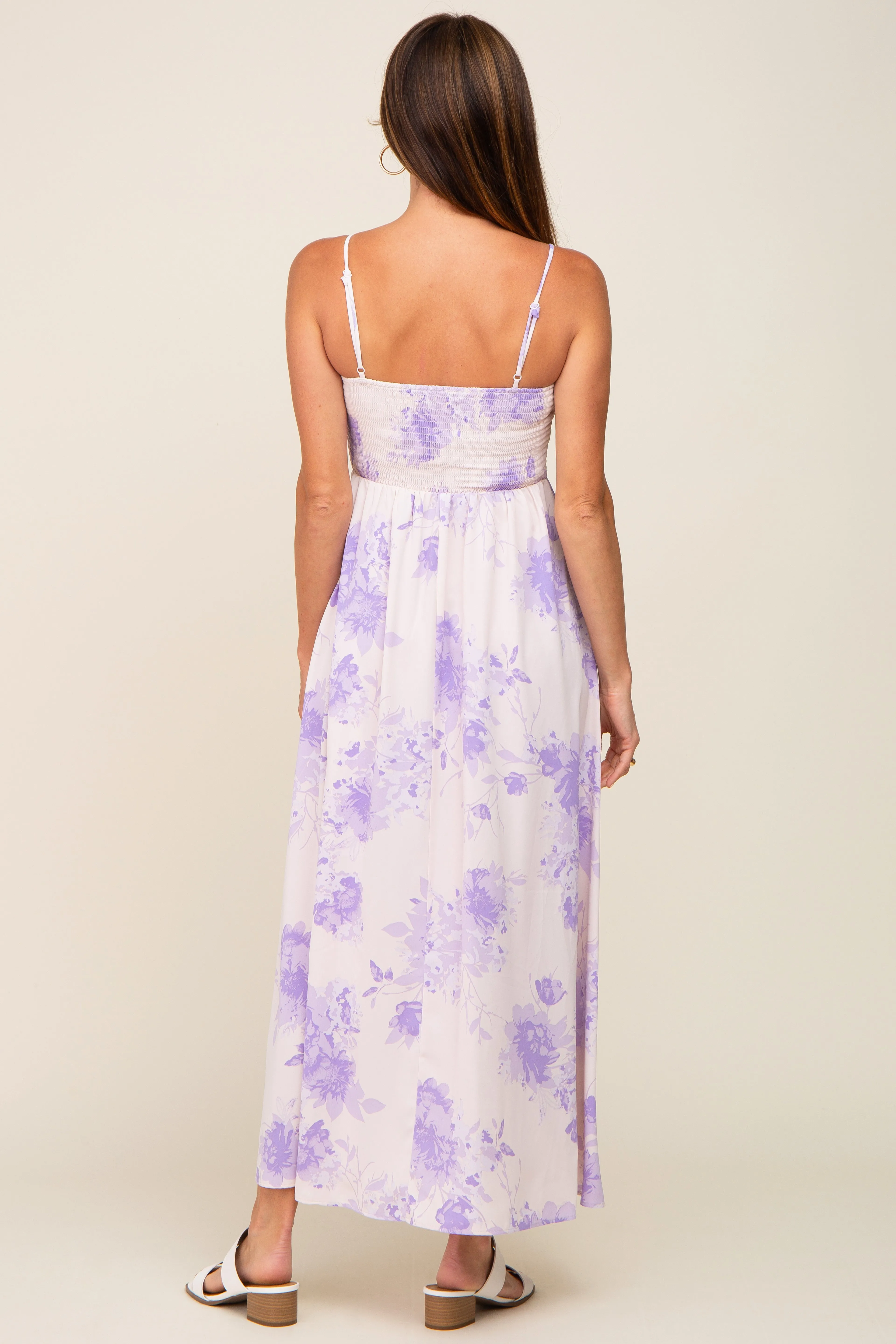 Lavender Floral Sleeveless Smocked Maxi Dress sold by Pinkblush product image thumbnail 3