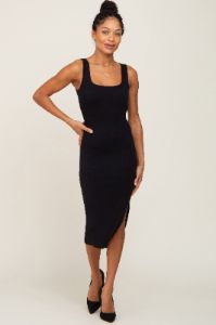 Black Knit Fitted Midi Dress sold by Pinkblush