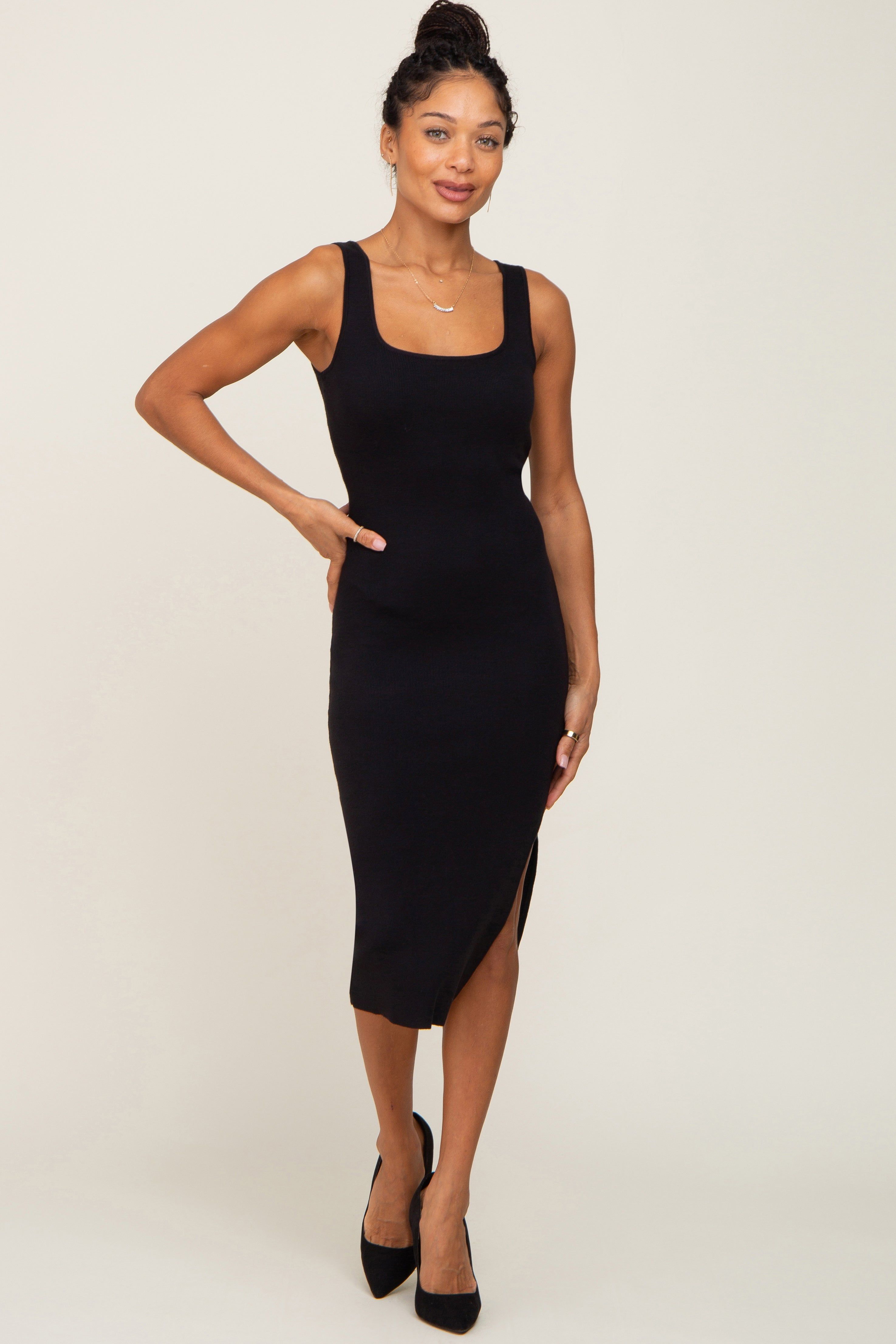 Black Knit Fitted Midi Dress sold by Pinkblush