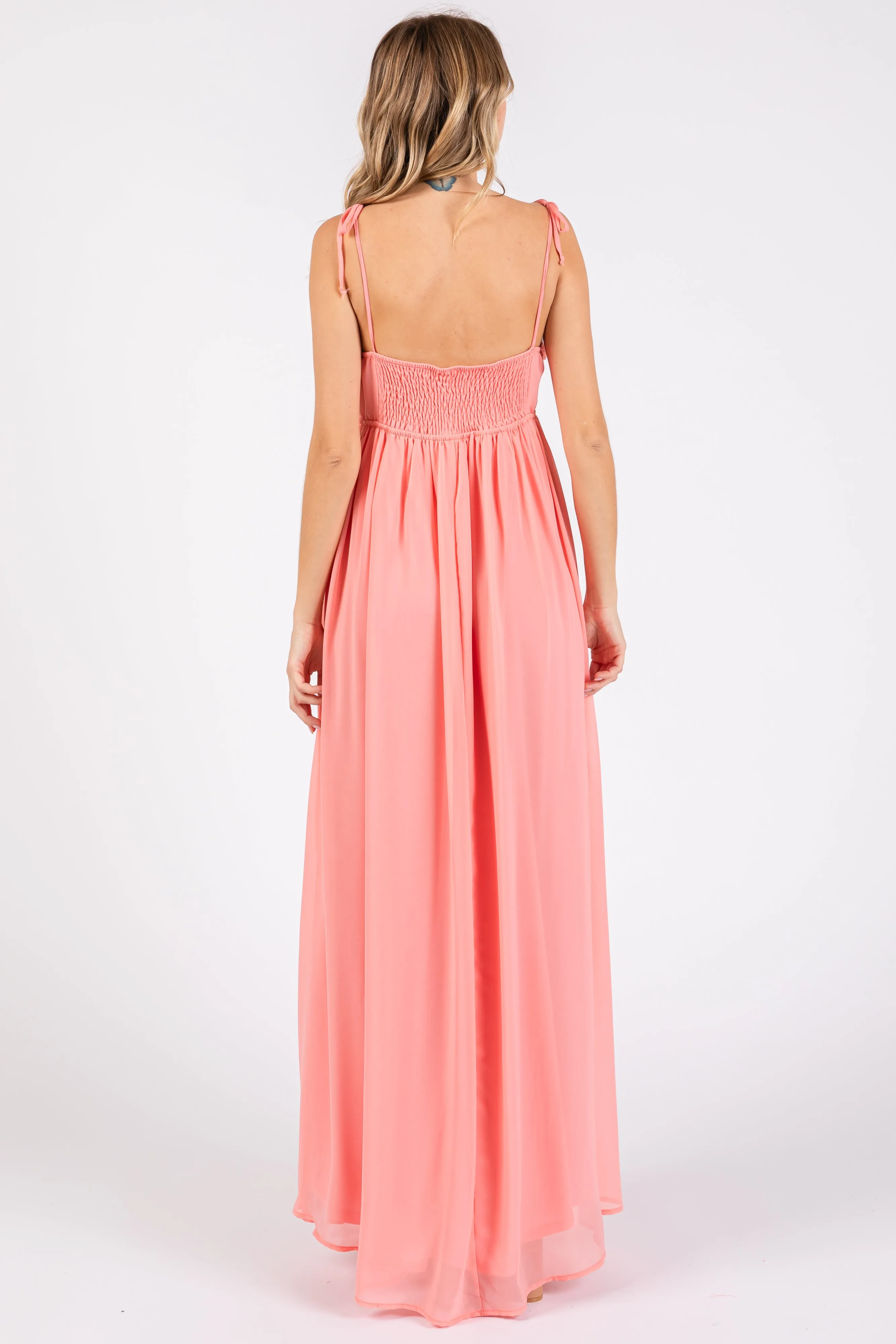 Peach Chiffon Sleeveless Cutout Front Maxi Dress sold by Pinkblush product image thumbnail 4