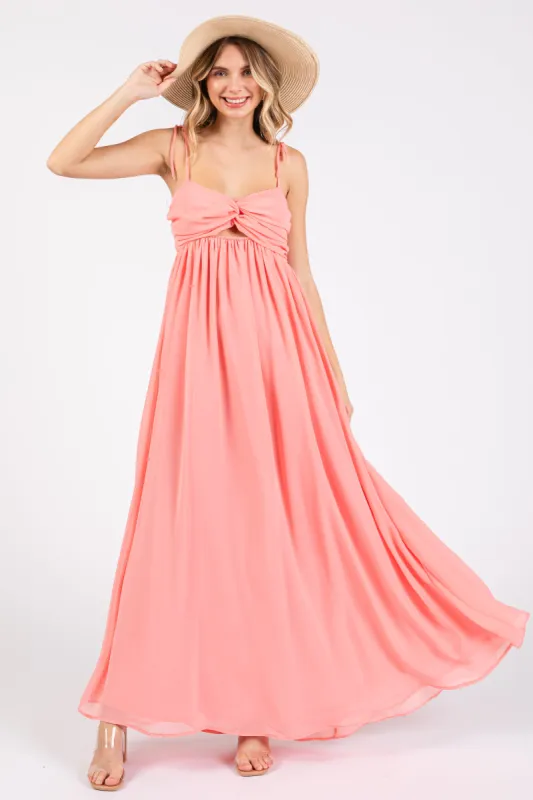 Peach Chiffon Sleeveless Cutout Front Maxi Dress sold by Pinkblush