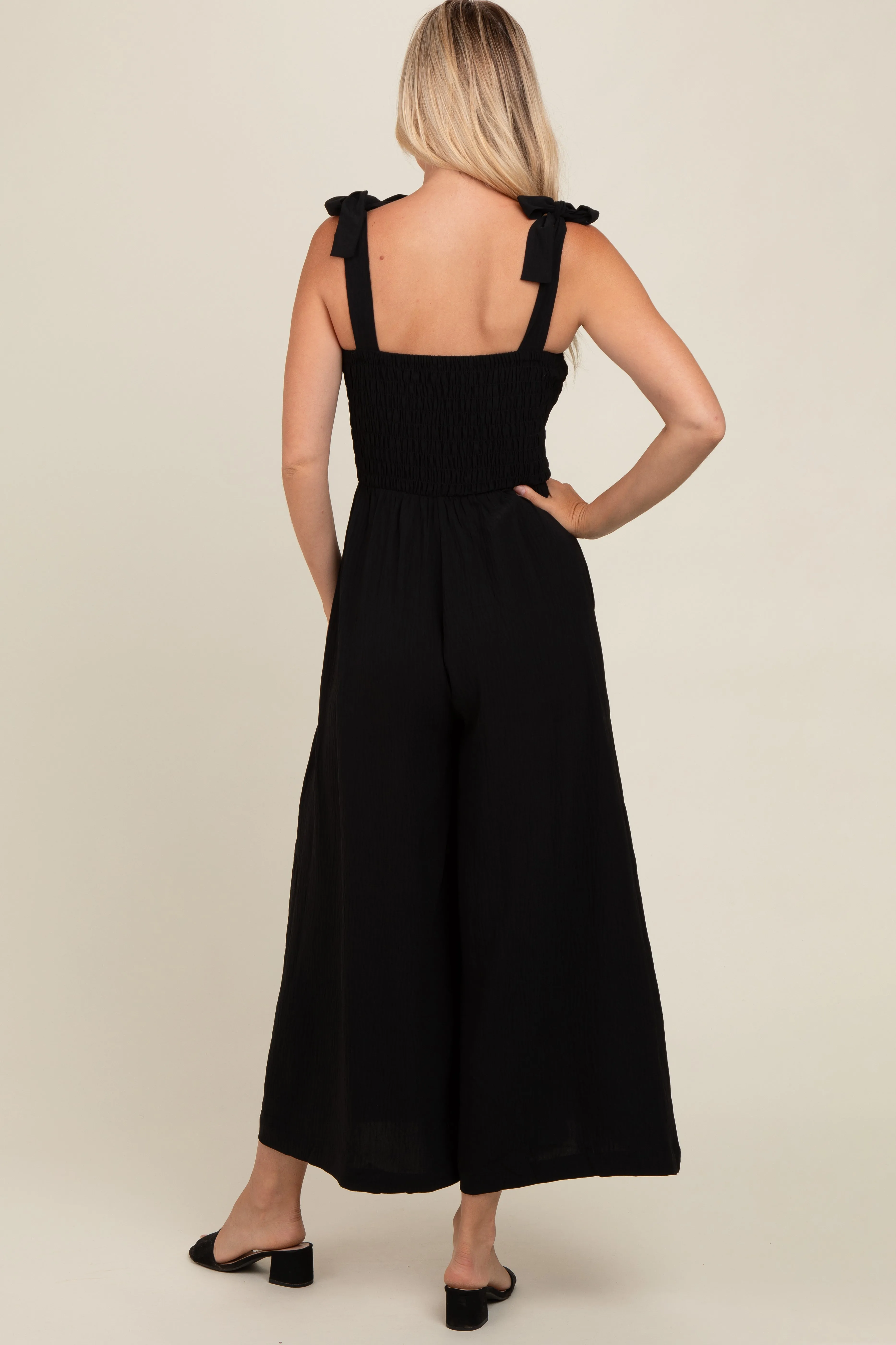 Black Smocked Wide Leg Jumpsuit sold by Pinkblush product image thumbnail 4