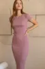 Mauve Short Sleeve Rib Knit Midi Dress sold by Pinkblush