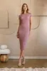 Mauve Short Sleeve Rib Knit Midi Dress sold by Pinkblush