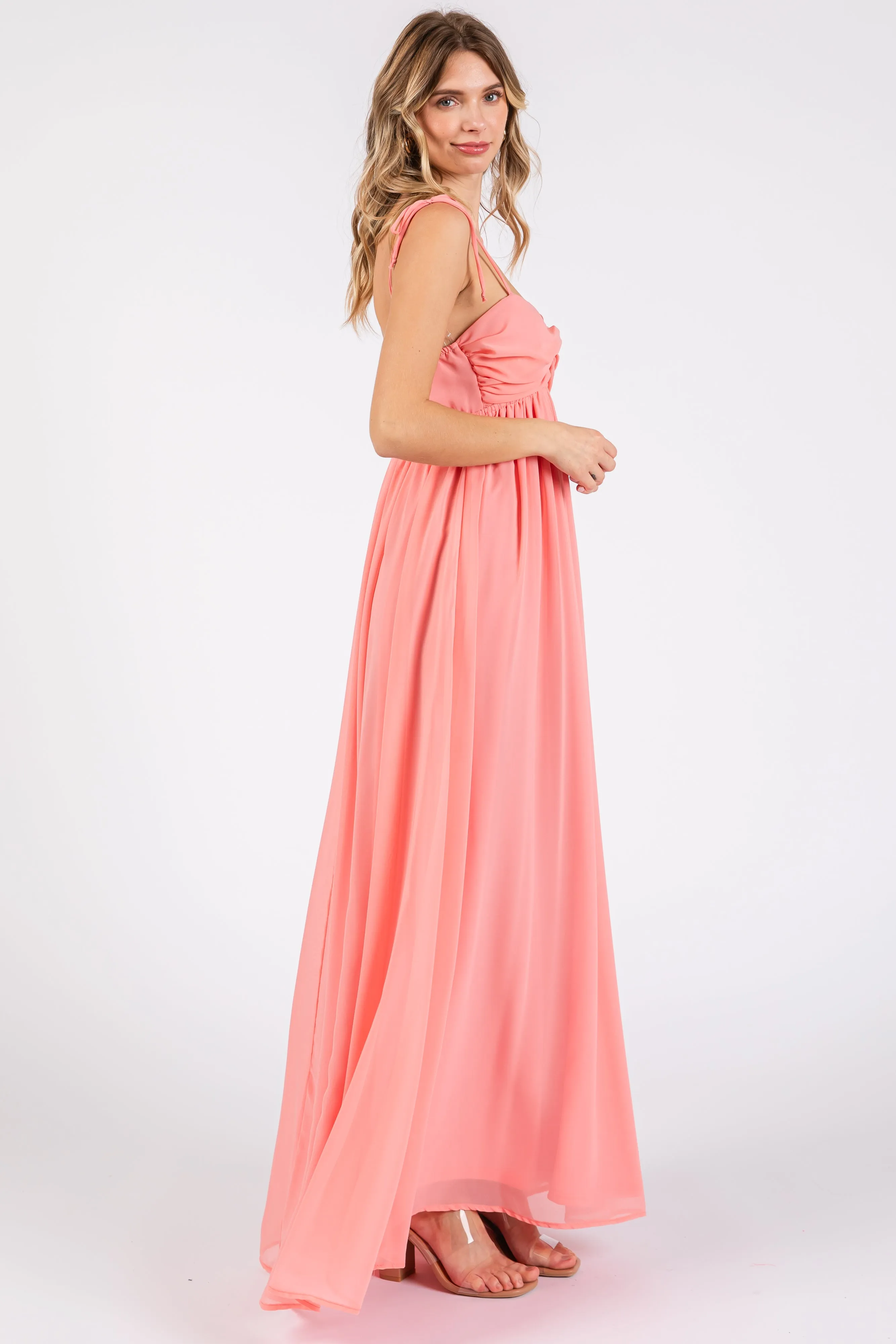 Peach Chiffon Sleeveless Cutout Front Maxi Dress sold by Pinkblush product image thumbnail 3
