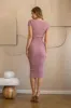 Mauve Short Sleeve Rib Knit Midi Dress sold by Pinkblush