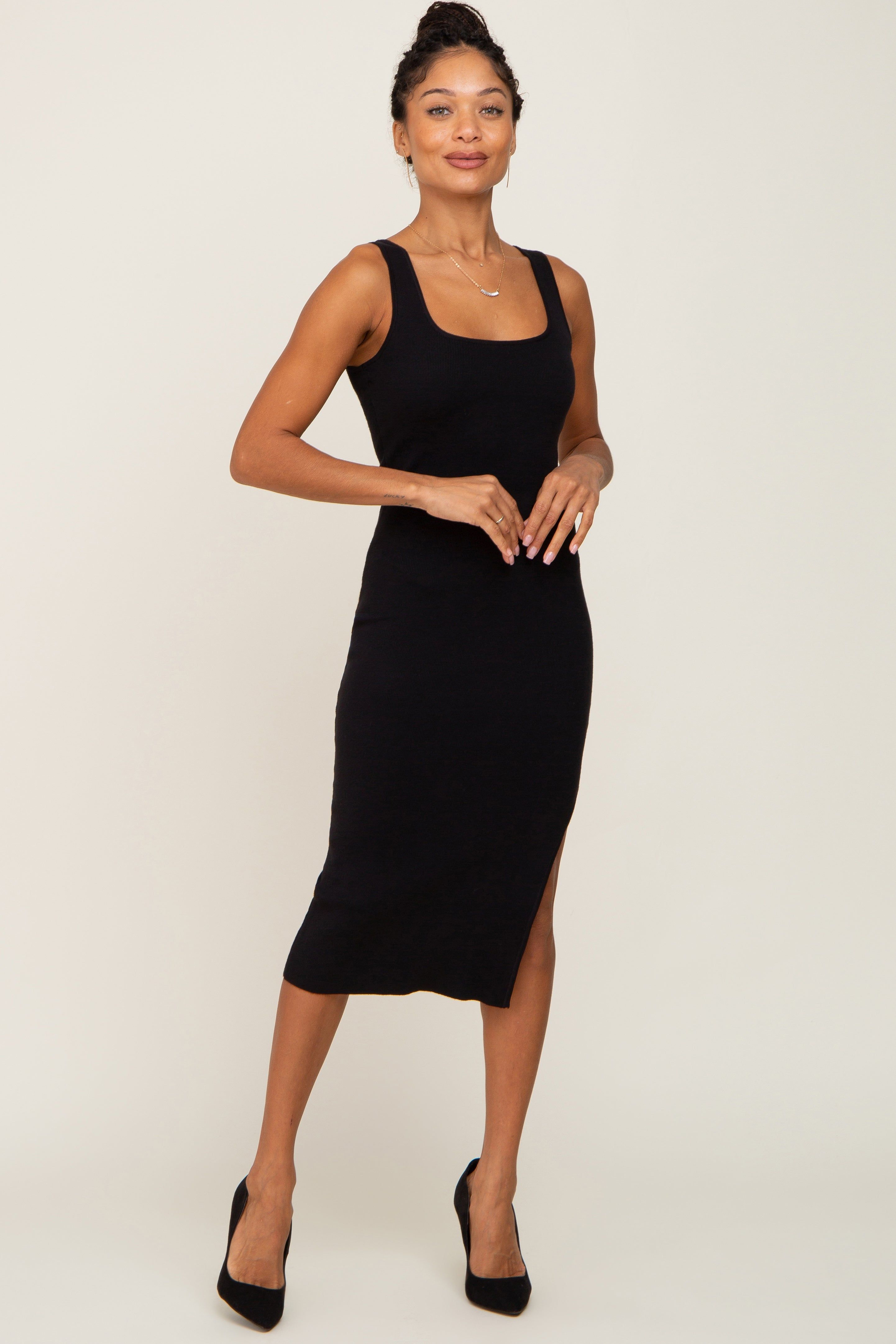 Black Knit Fitted Midi Dress sold by Pinkblush product image thumbnail 4