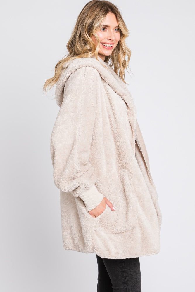Cream Fuzzy Hooded Long Sleeve Jacket sold by Pinkblush product image thumbnail 4