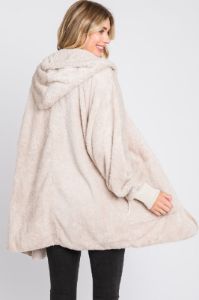 Cream Fuzzy Hooded Long Sleeve Jacket sold by Pinkblush