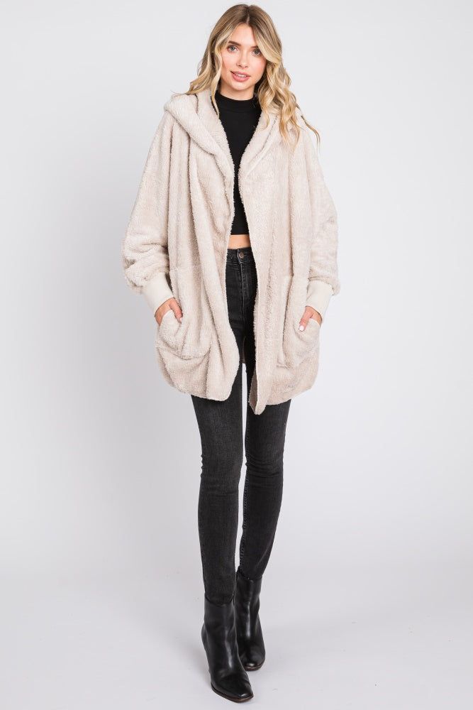 Cream Fuzzy Hooded Long Sleeve Jacket sold by Pinkblush product image thumbnail 2