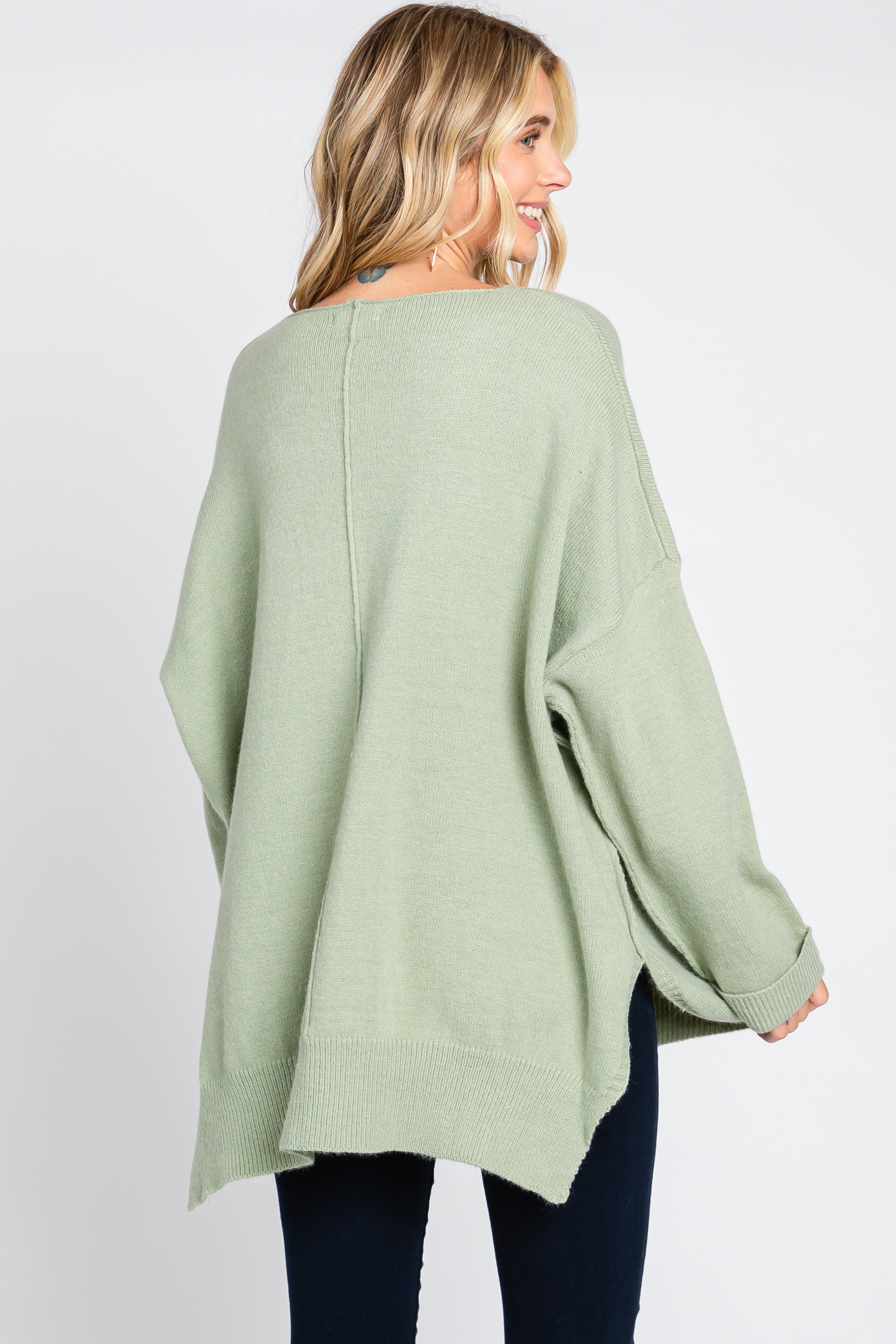 Light Olive Dolman Sleeve Side Slit Sweater sold by Pinkblush product image thumbnail 4