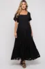 Black Floral Chiffon Smocked Square Neck Maternity Maxi Dress sold by Pinkblush