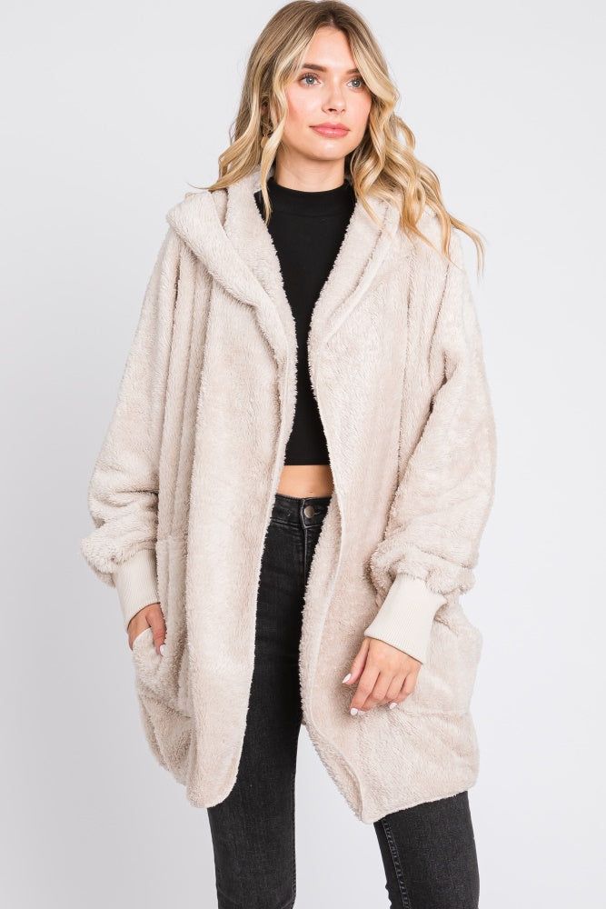 Cream Fuzzy Hooded Long Sleeve Jacket sold by Pinkblush product image thumbnail 3