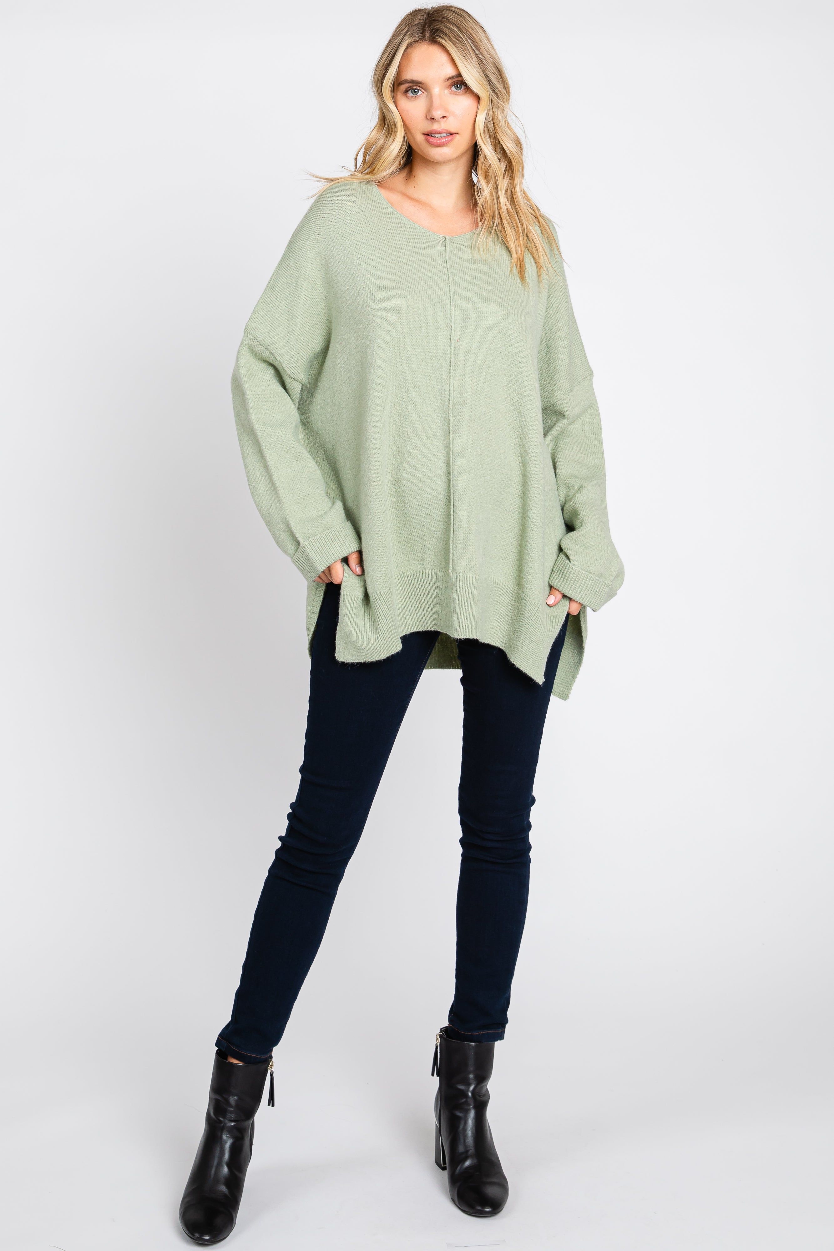 Light Olive Dolman Sleeve Side Slit Sweater sold by Pinkblush product image thumbnail 5