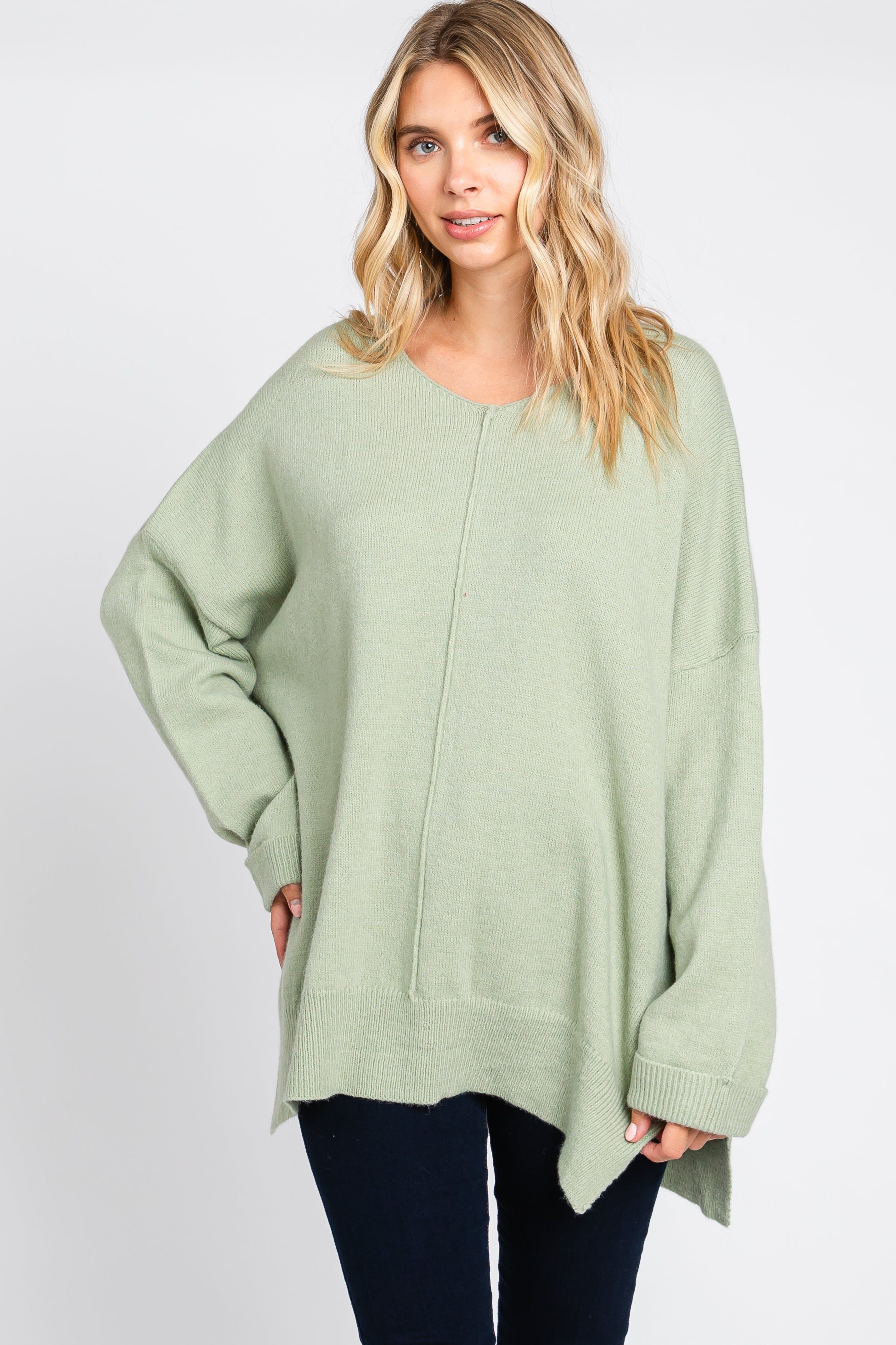 Light Olive Dolman Sleeve Side Slit Sweater sold by Pinkblush product image thumbnail 2