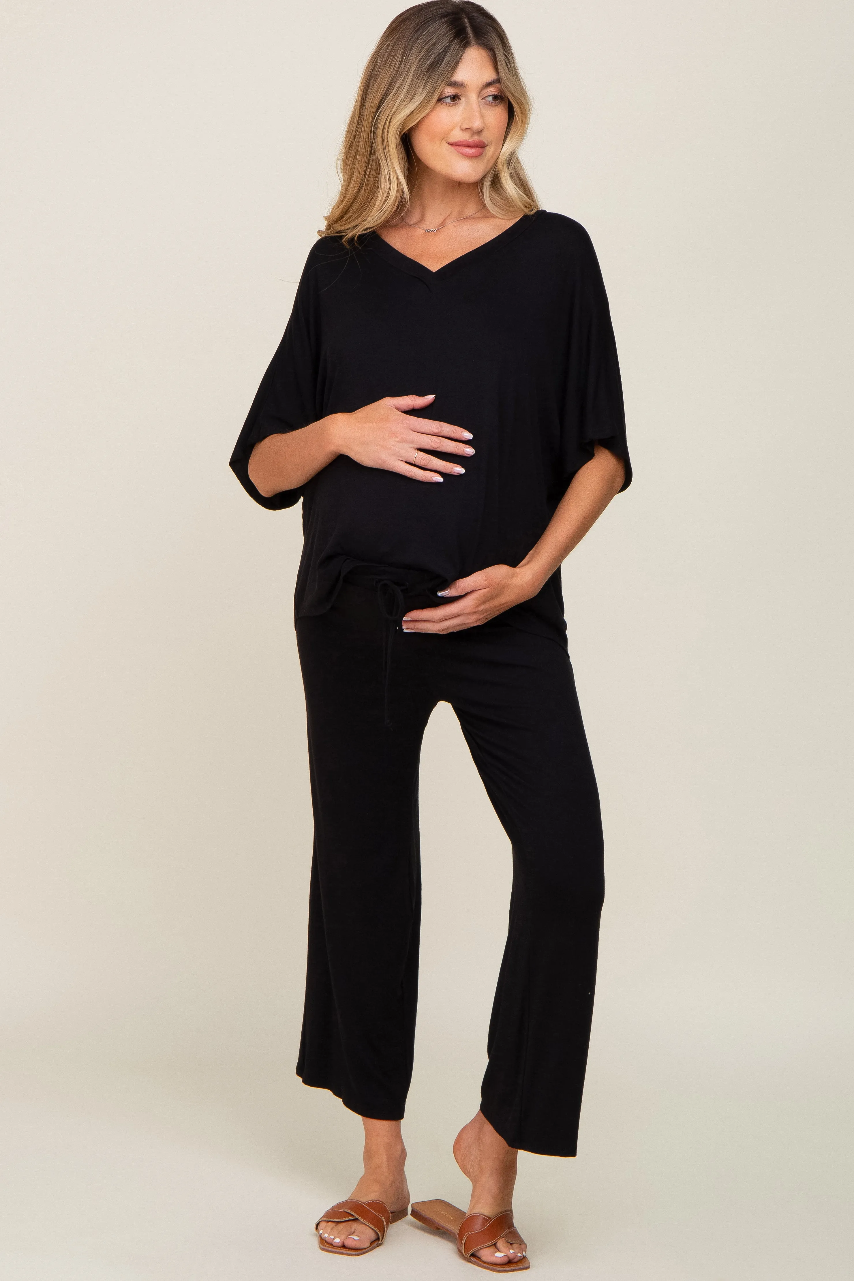 Black Cropped Pant Maternity Set sold by Pinkblush