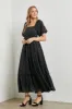 Black Floral Chiffon Smocked Square Neck Maternity Maxi Dress sold by Pinkblush