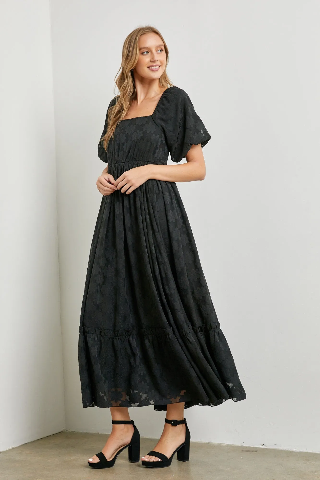 Black Floral Chiffon Smocked Square Neck Maternity Maxi Dress sold by Pinkblush product image thumbnail 5