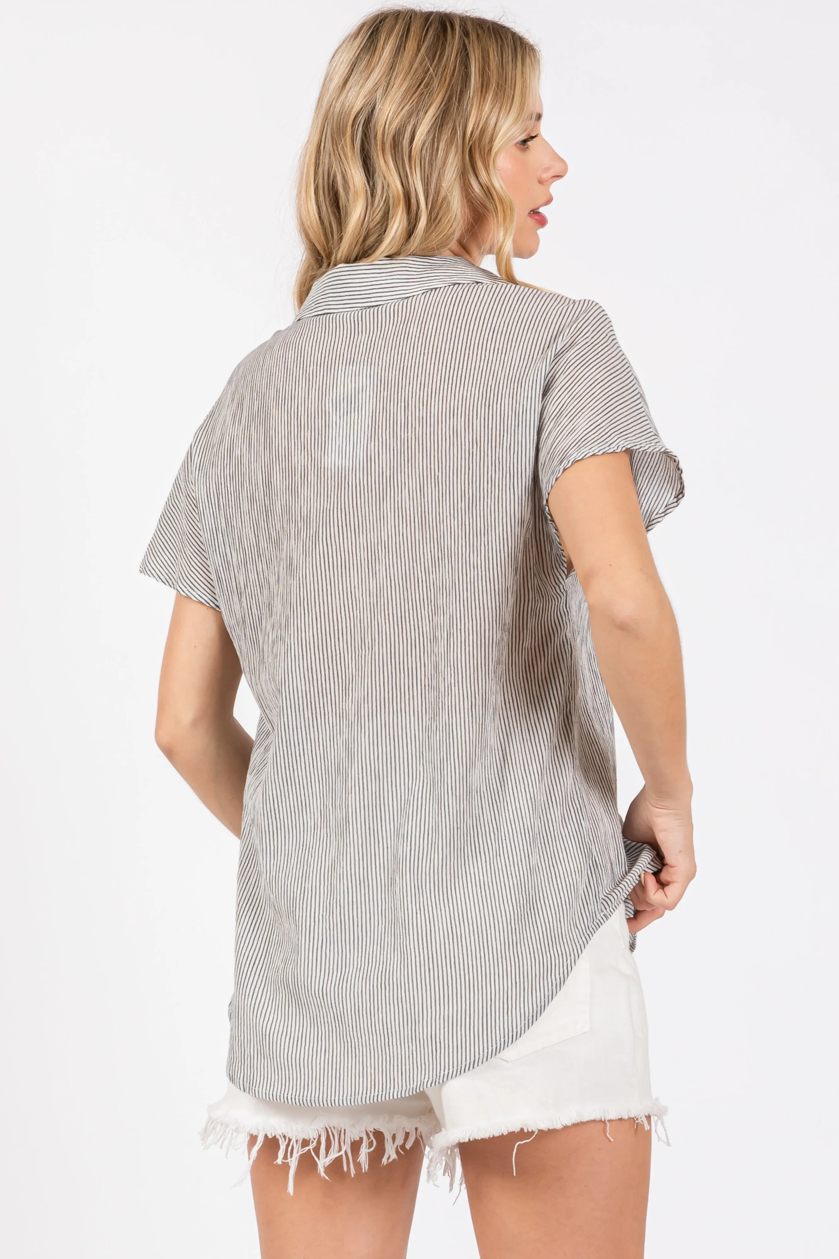 Ivory Striped Split V-Neck Dolman Sleeve Top sold by Pinkblush product image thumbnail 3