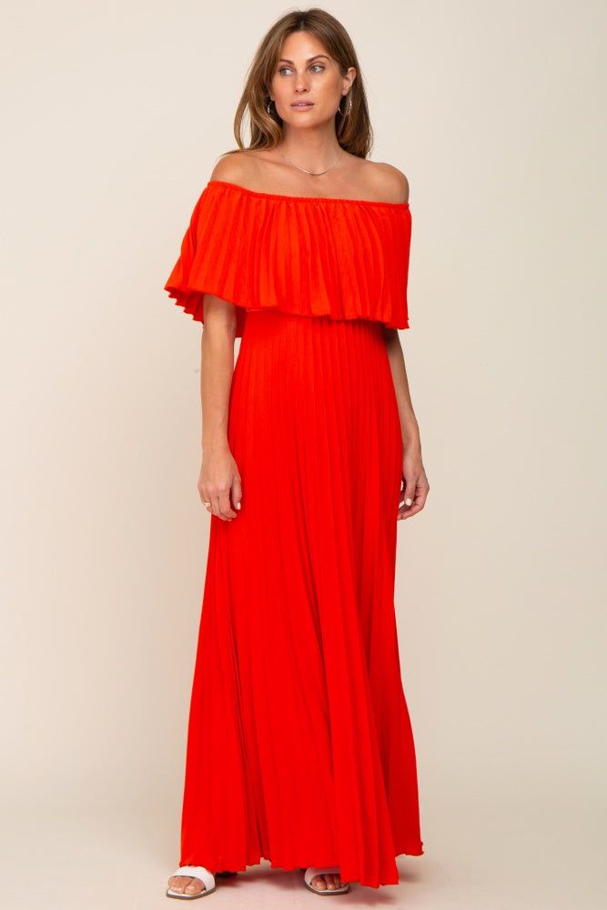 Orange Pleated Off Shoulder Maxi Dress sold by Pinkblush product image thumbnail 5